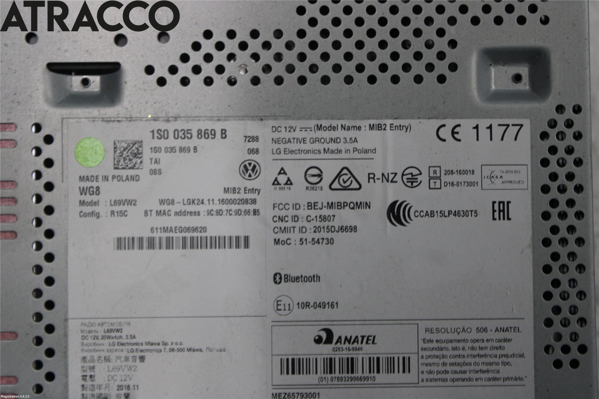 Volkswagen VW UP! / E-UP! Cd Radio - Multimediapanel