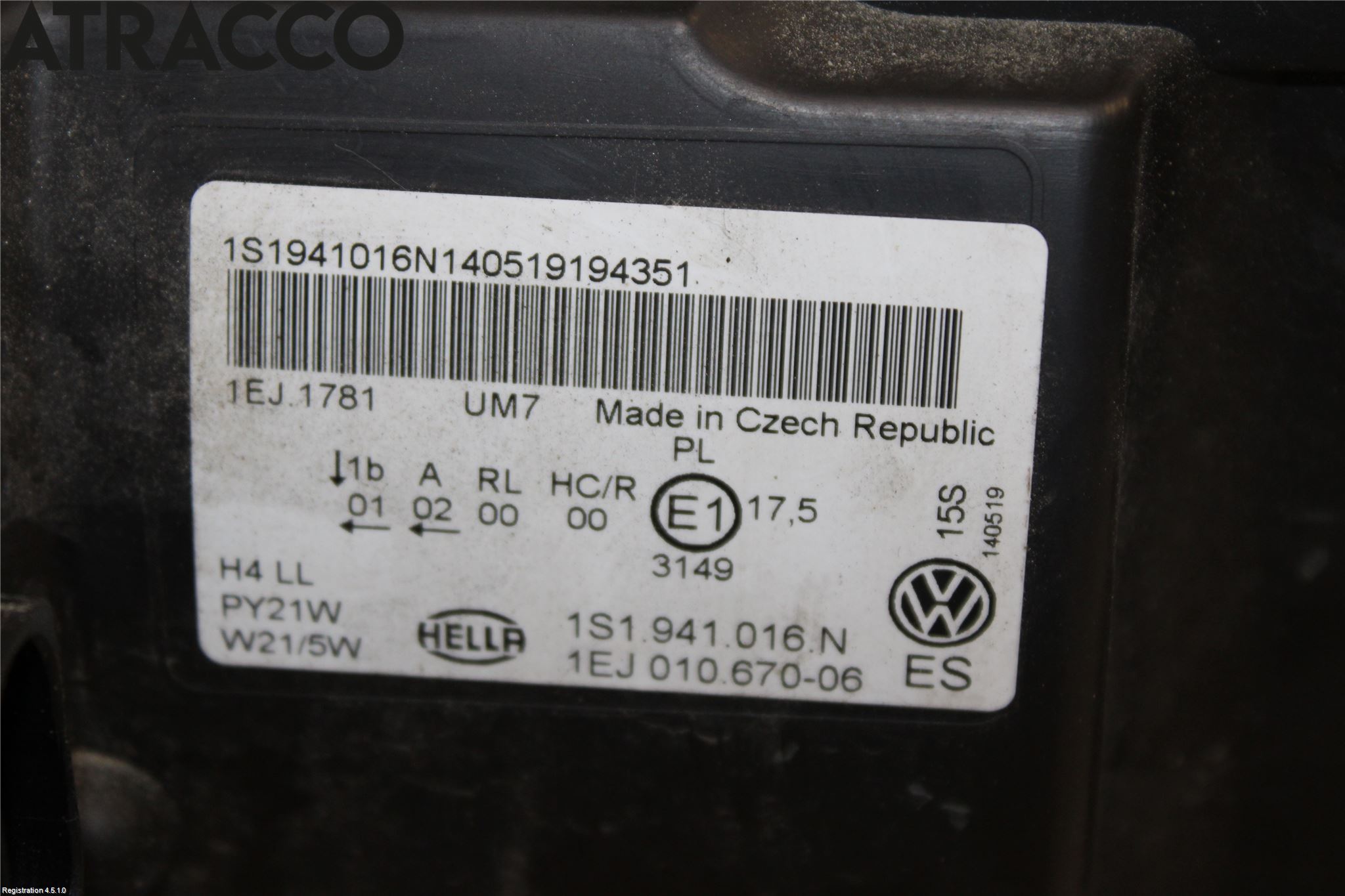 Volkswagen VW UP! / E-UP! Strålkastare Höger