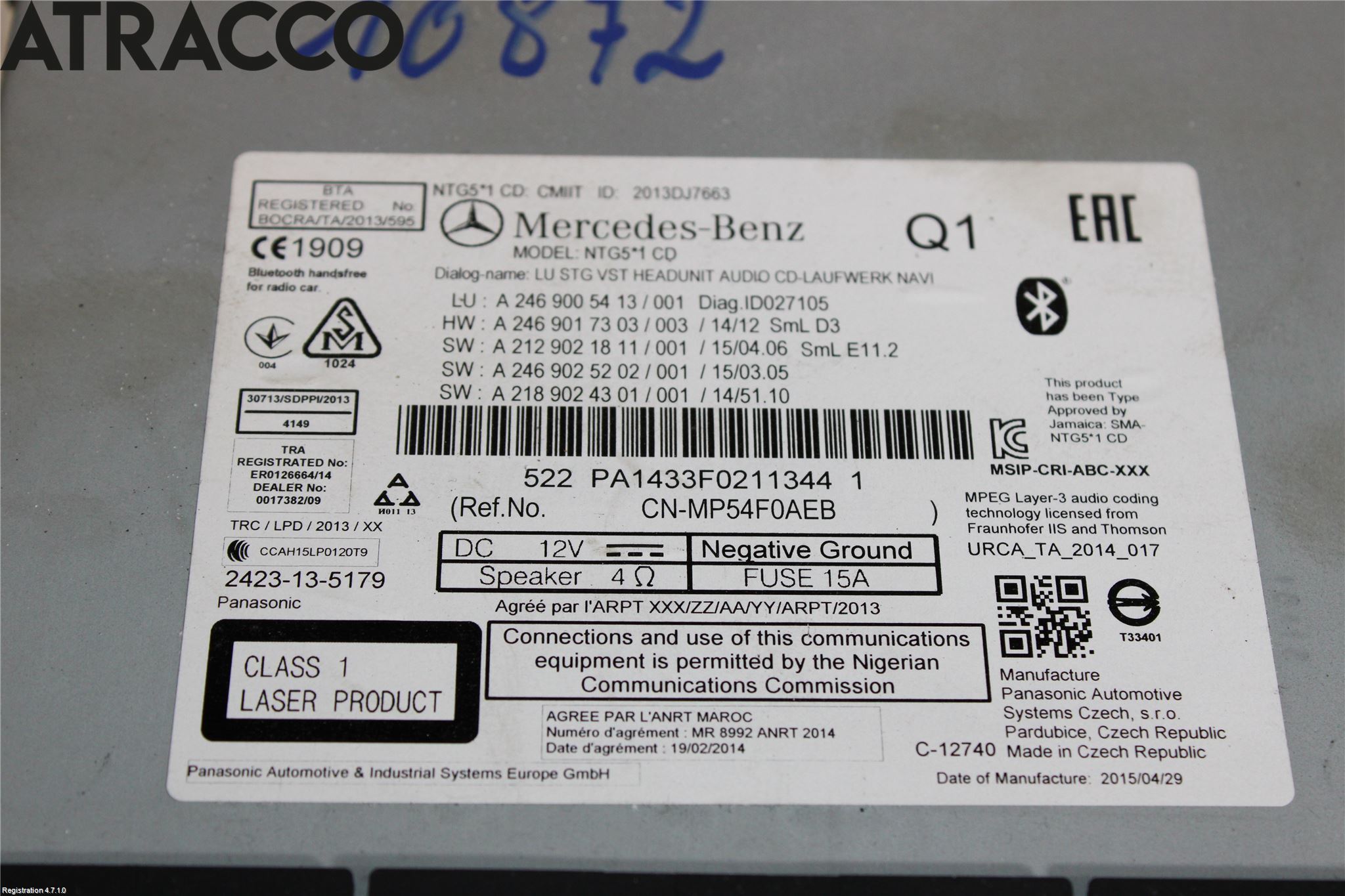 Mercedes-Benz MB B-KLASS (W246/W242) 12-19 Radio