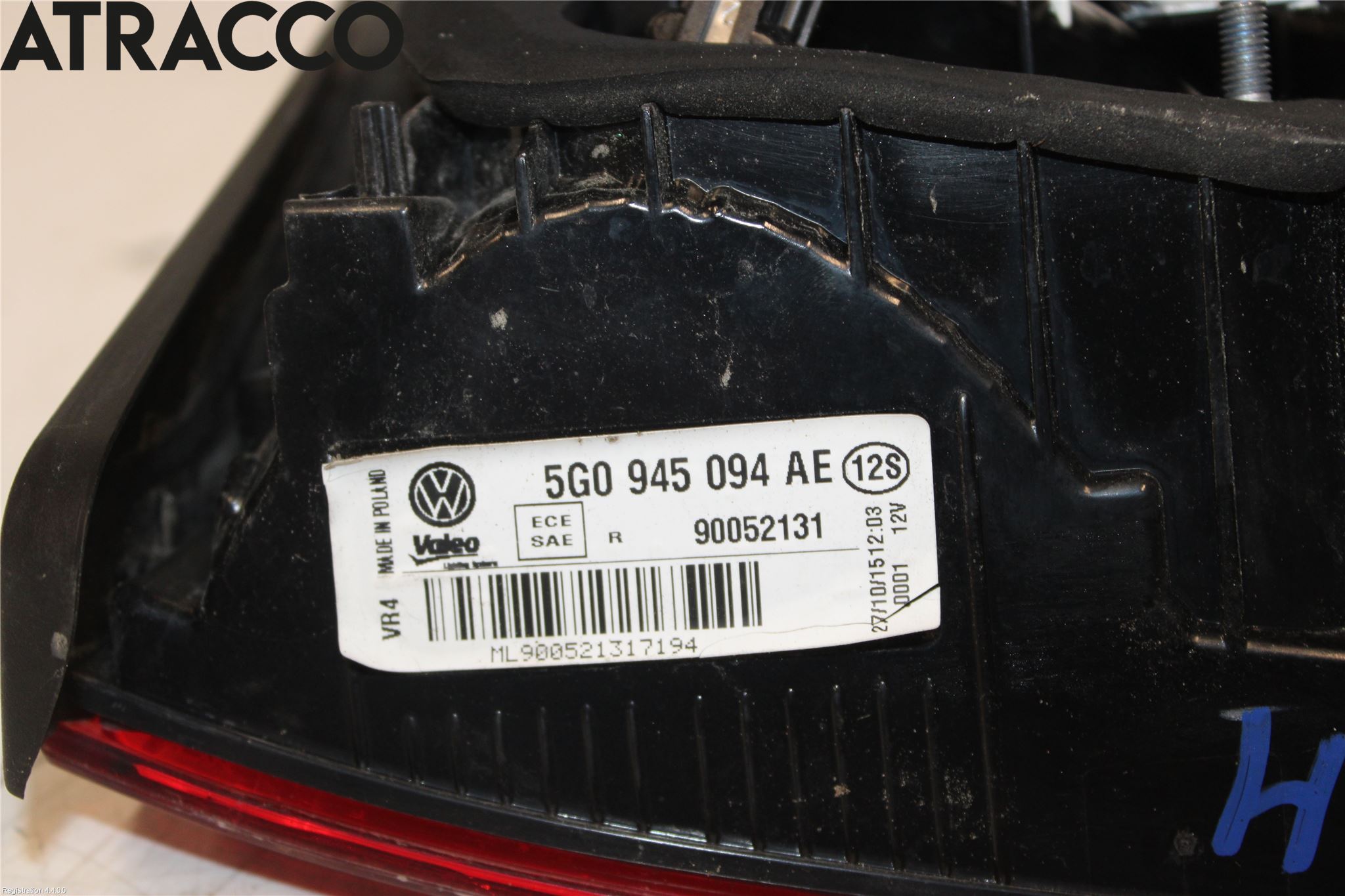 Volkswagen VW GOLF / E-GOLF VII 13-20 Bakljus Lucka Hö