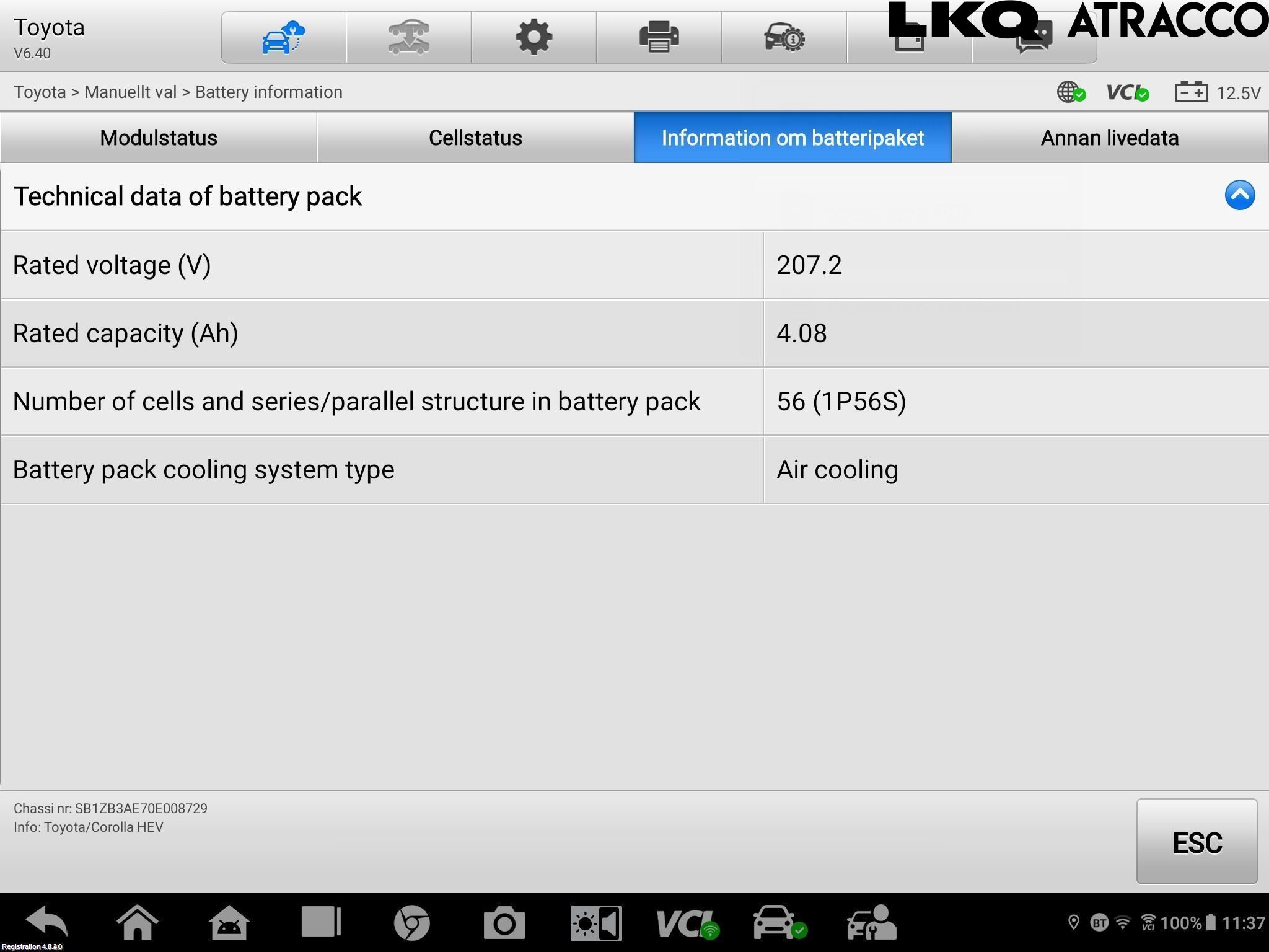 Toyota COROLLA 19- Batteri Högspänning