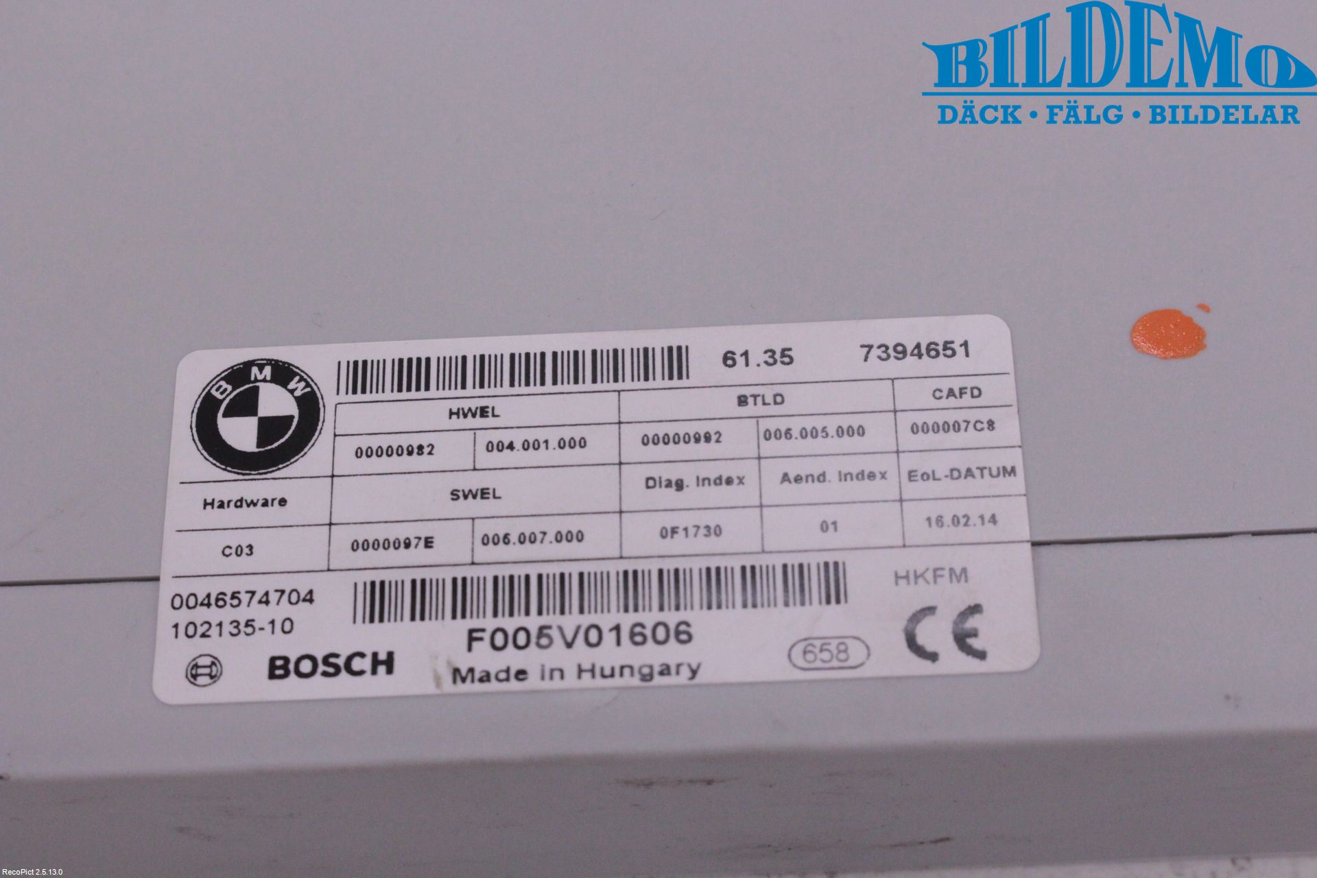 BMW 5 F10/F11/F18 09-17 Styrenhet Övrigt