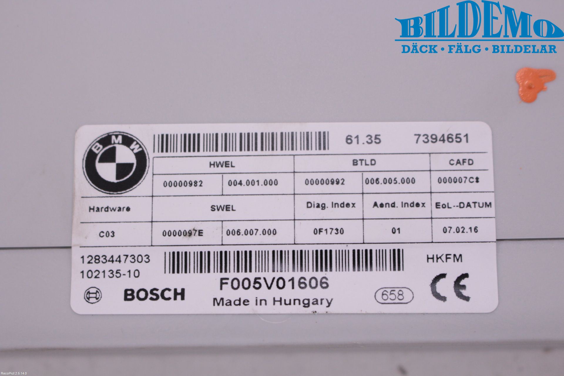 BMW 5 F10/F11/F18 09-17 Styrenhet Övrigt