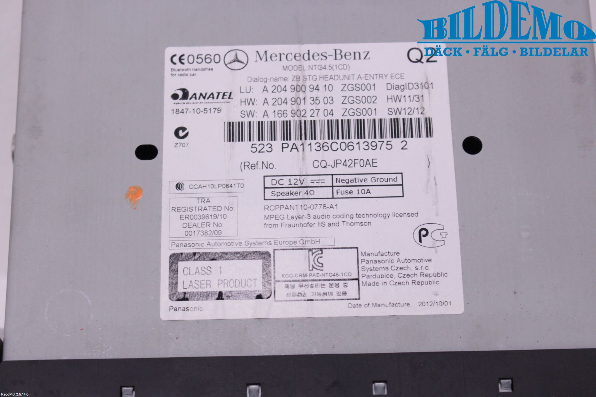 Mercedes-Benz MB C-KLASS (W204) 07-15 Cd Radio - Multimediapanel