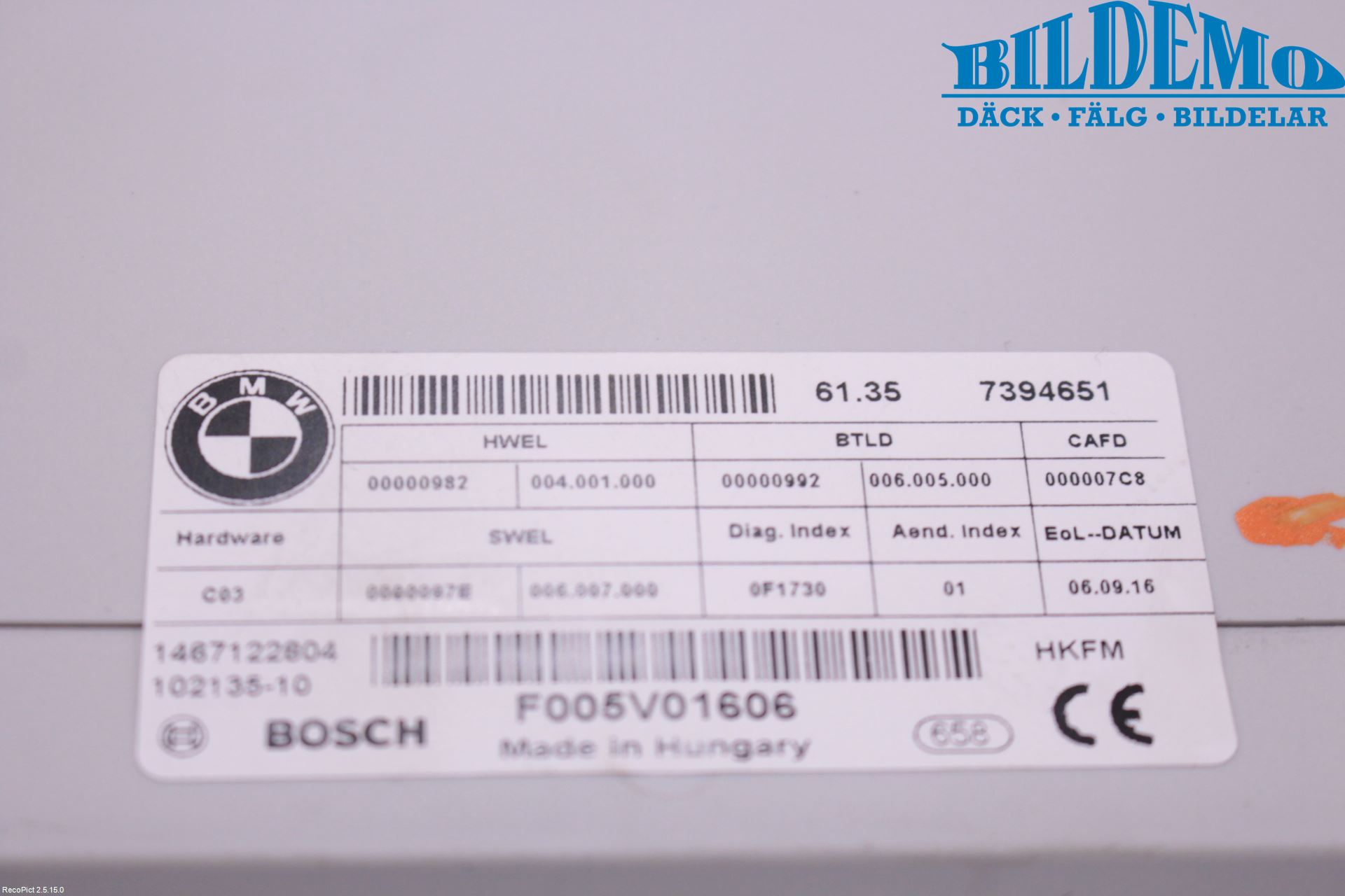 BMW 5 F10/F11/F18 09-17 Styrenhet Övrigt
