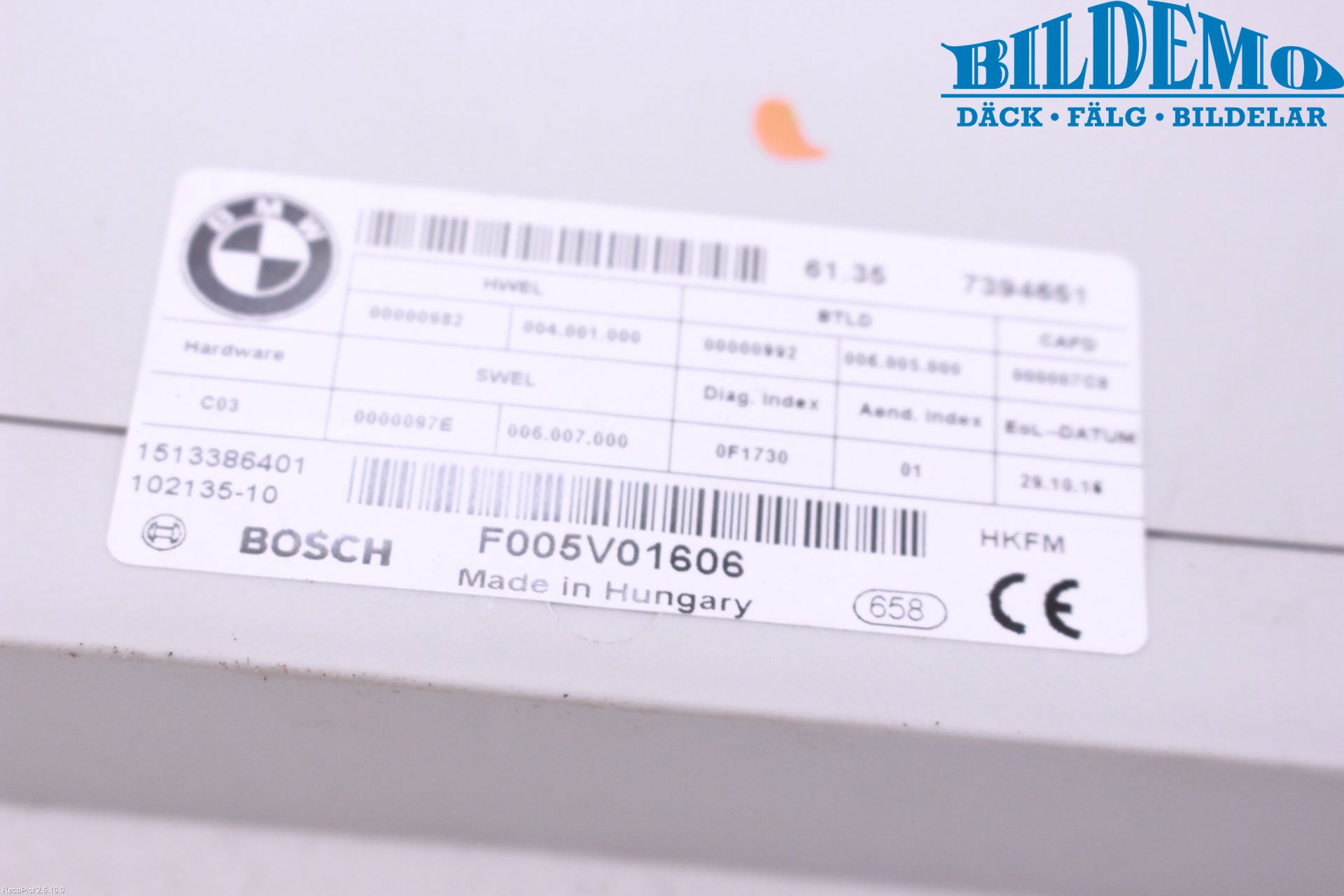 BMW 5 F10/F11/F18 09-17 Styrenhet Övrigt