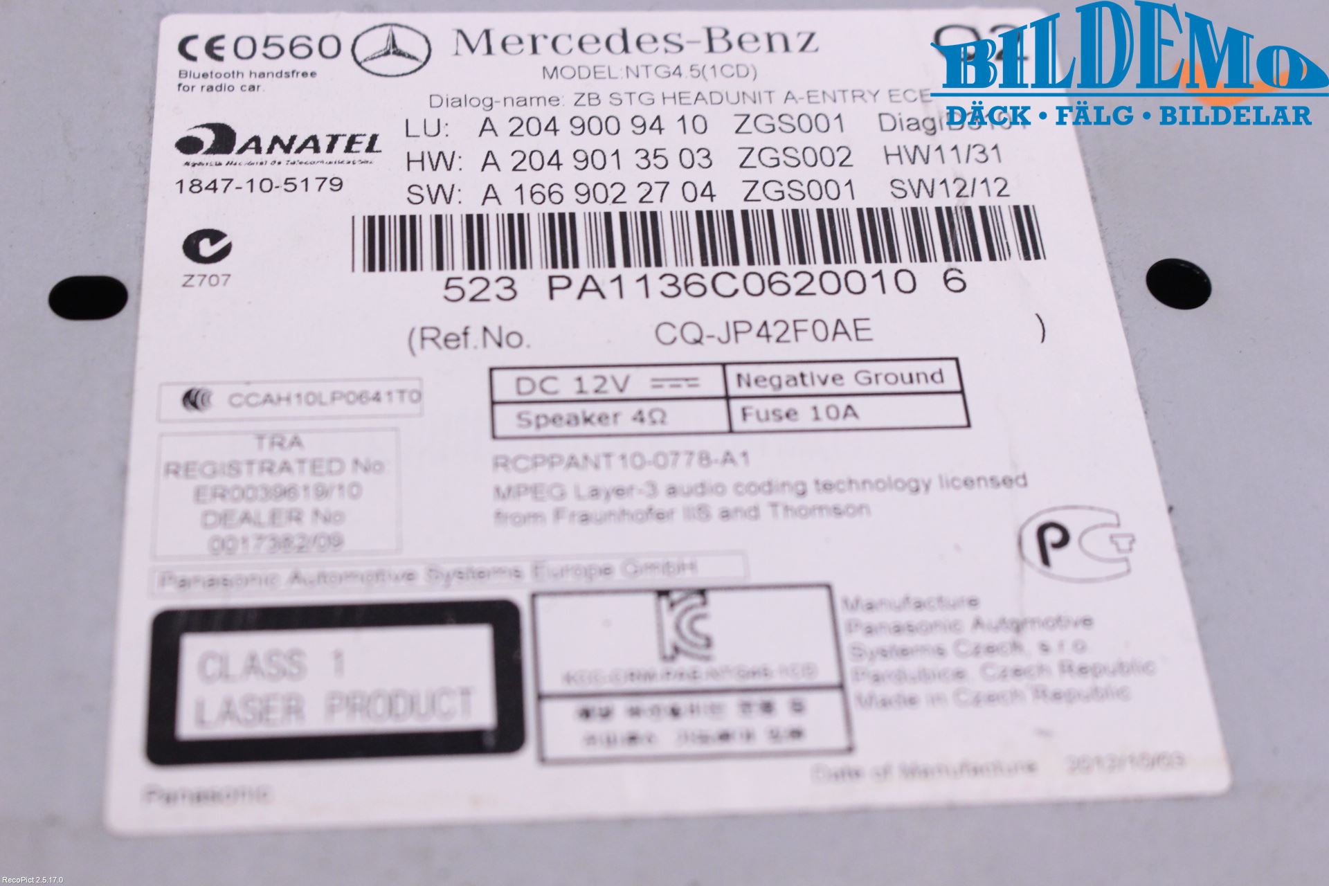 Mercedes-Benz MB C-KLASS (W204) 07-15 Cd Radio - Multimediapanel