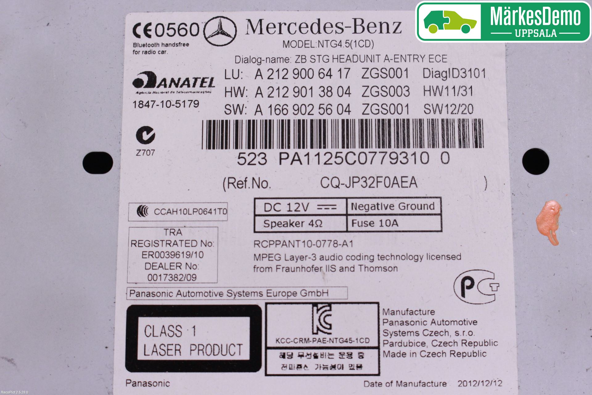 Mercedes-Benz MB E-KLASS (W212) 09-16 Cd Radio - Multimediapanel