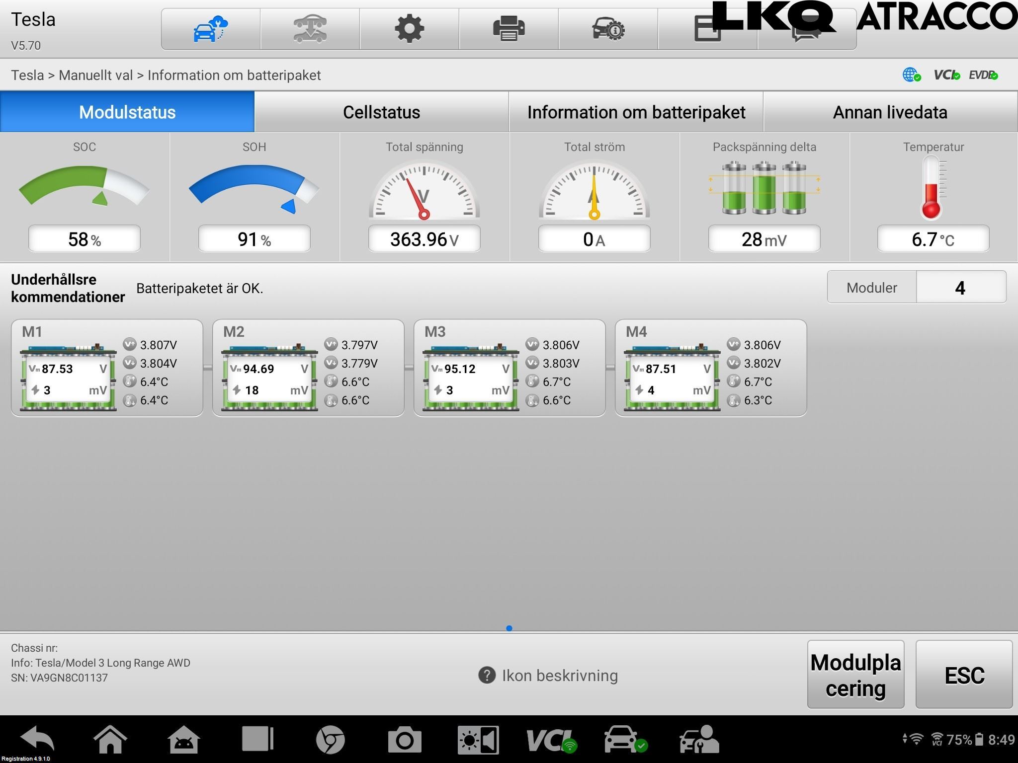 Tesla MODEL 3 17- Batteri Högspänning
