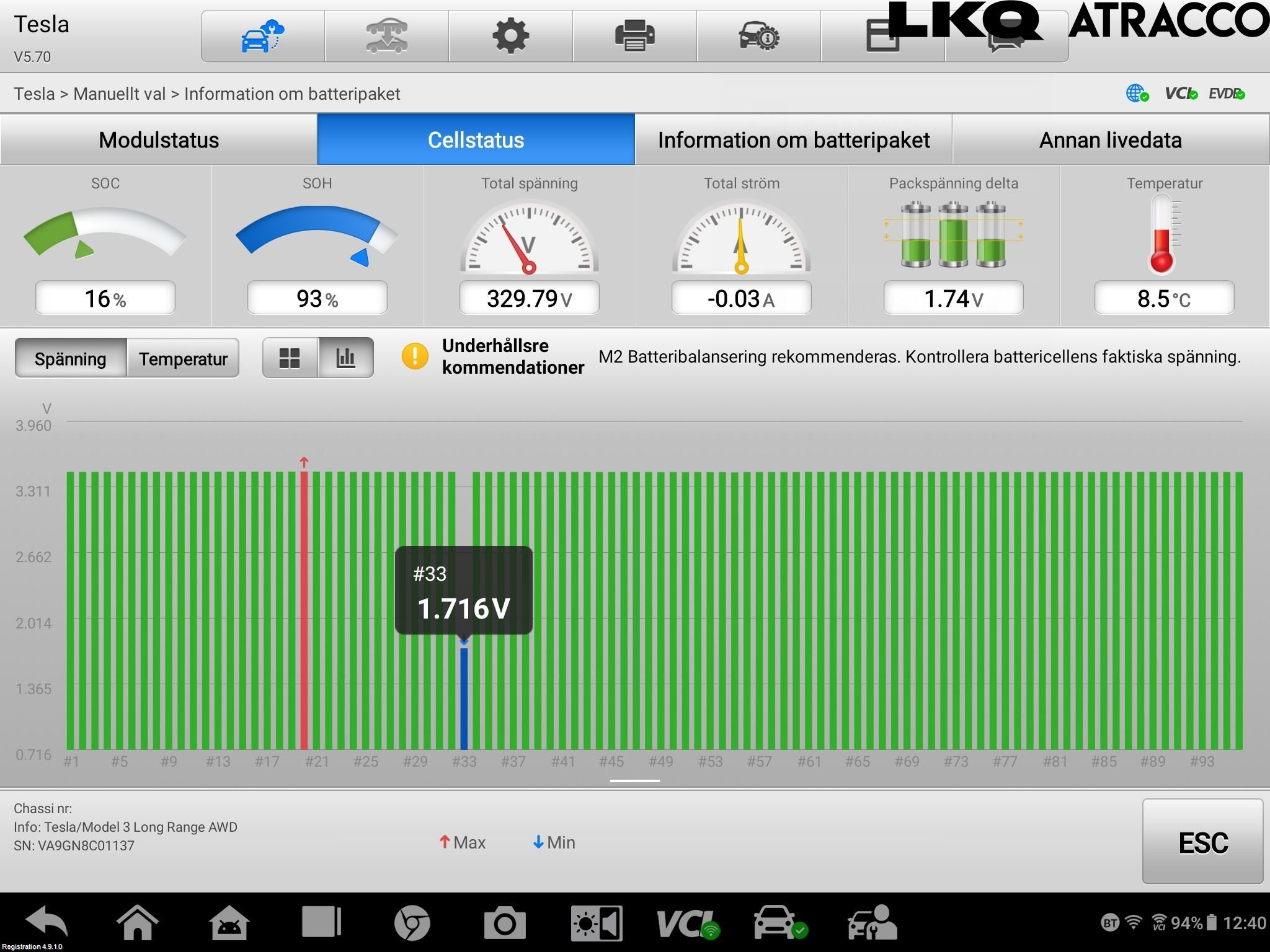 Tesla MODEL 3 17- Batteri Högspänning