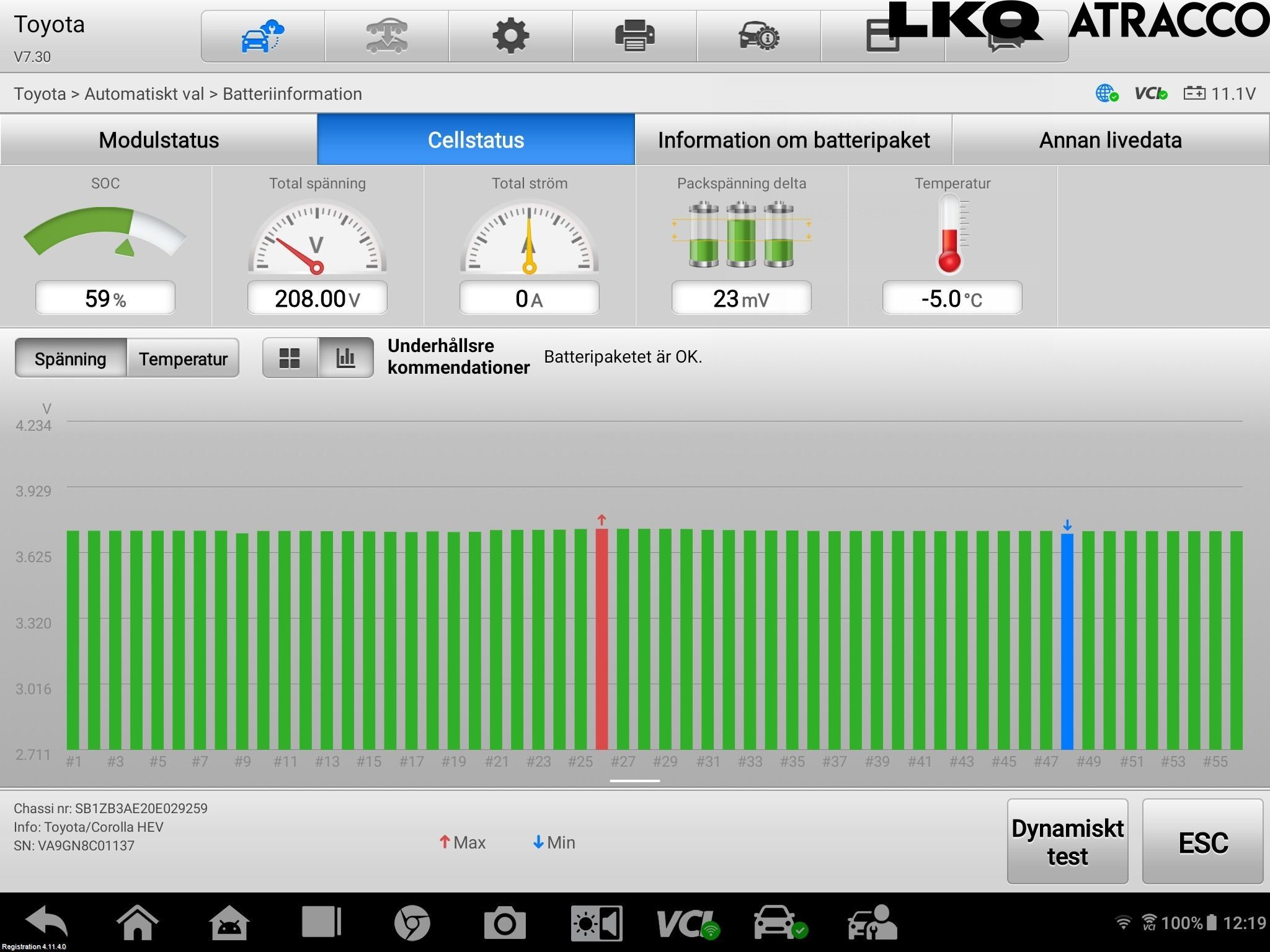 Toyota COROLLA 19- Batteri Högspänning