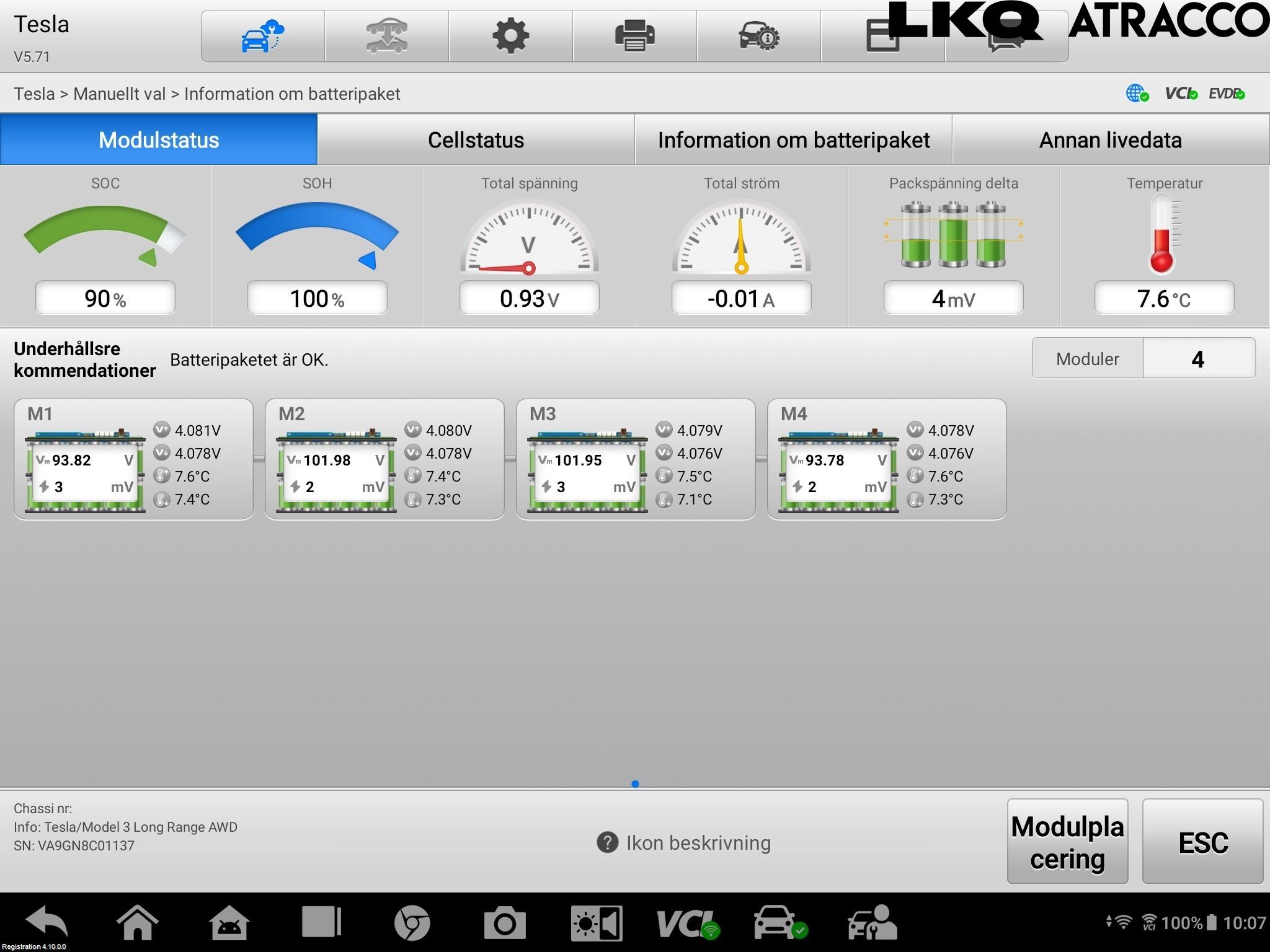 Tesla MODEL 3 17- Batteri Högspänning