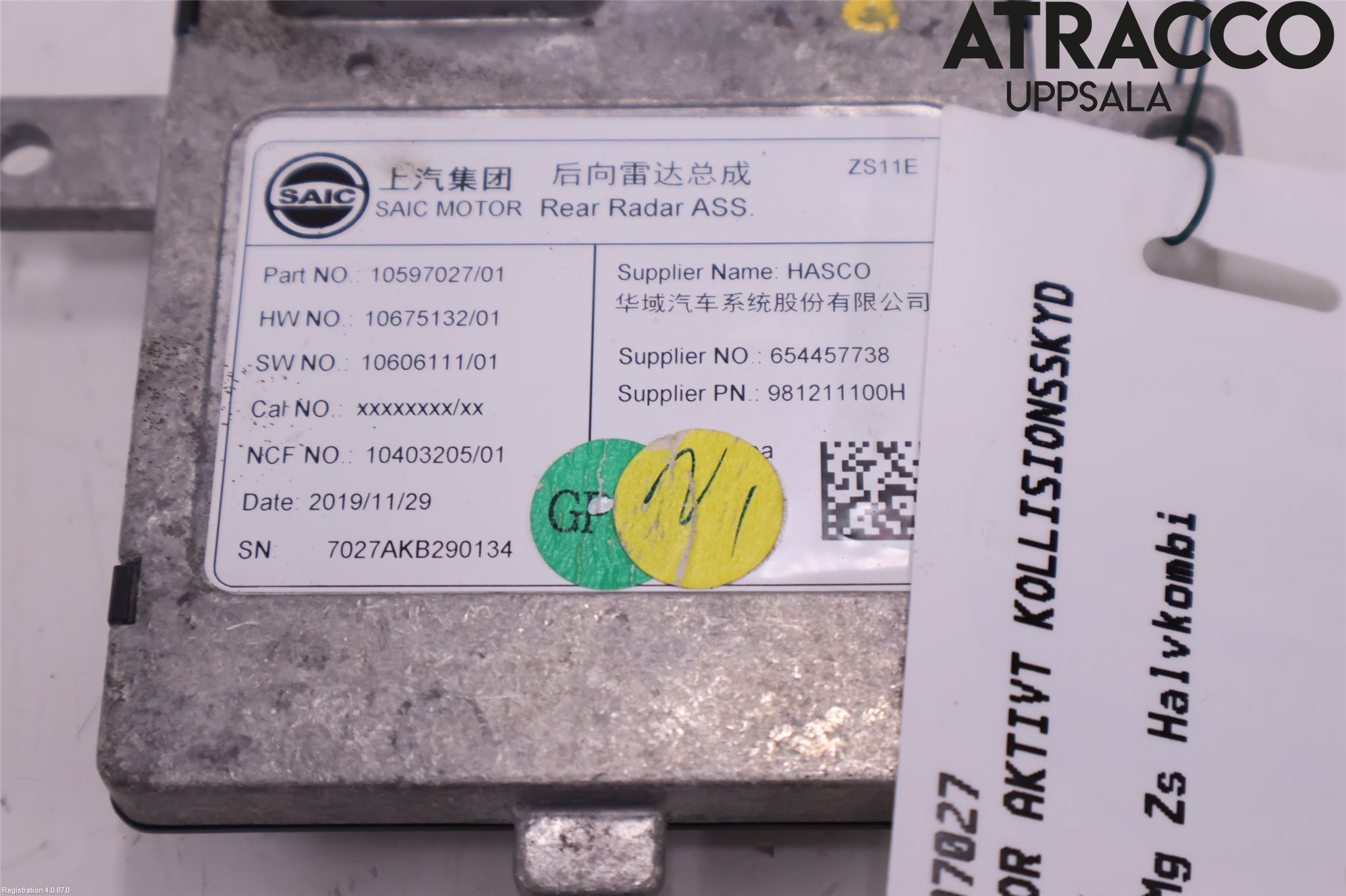 MG ZS EV 20- Sensor Aktivt Kollisionsskydd