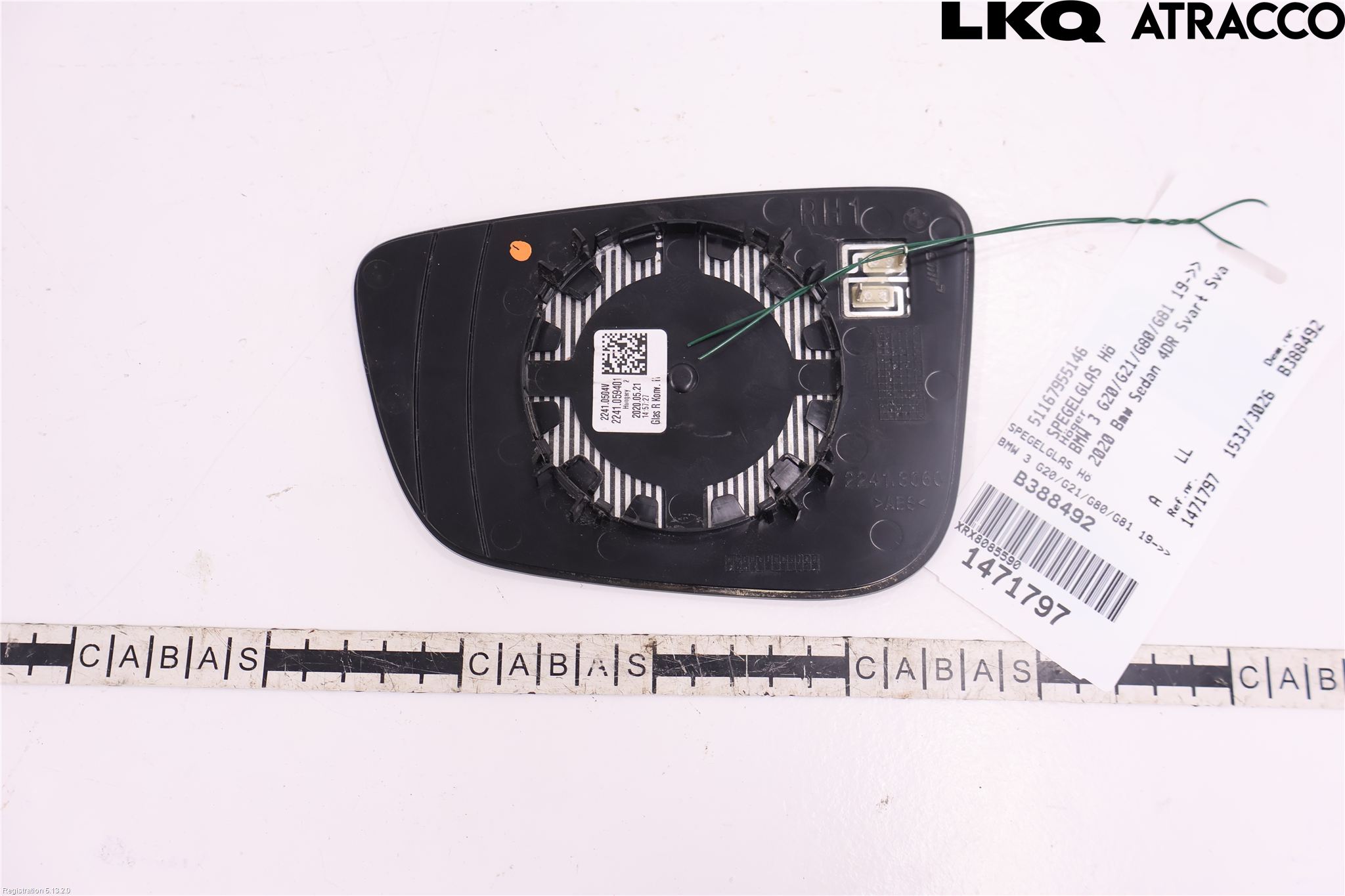 BMW 3 G20/G21/G80/G81 19- Spegelglas Hö