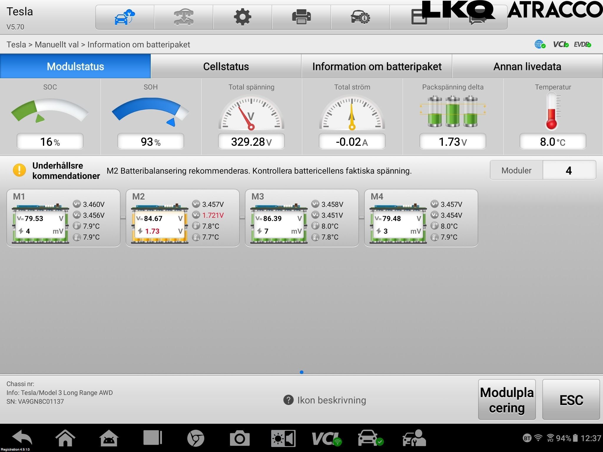 Tesla MODEL 3 17- Batteri Högspänning