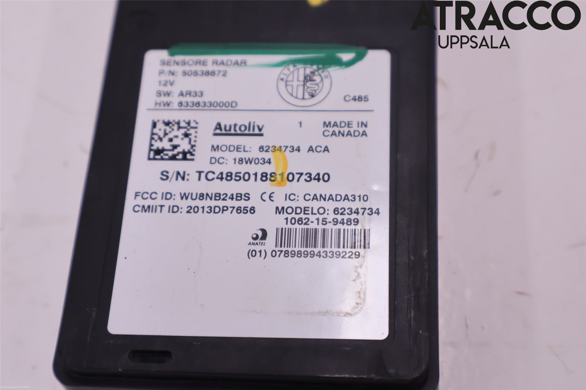 Alfa STELVIO 17- Sensor Aktivt Kollisionsskydd