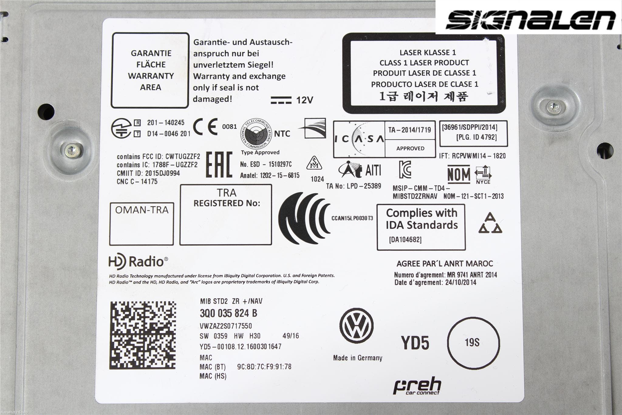 Volkswagen VW PASSAT 15-19 Radio