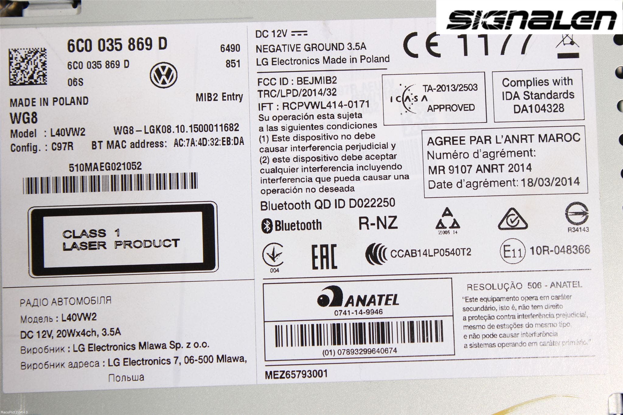 Volkswagen VW POLO 10-17 Radio