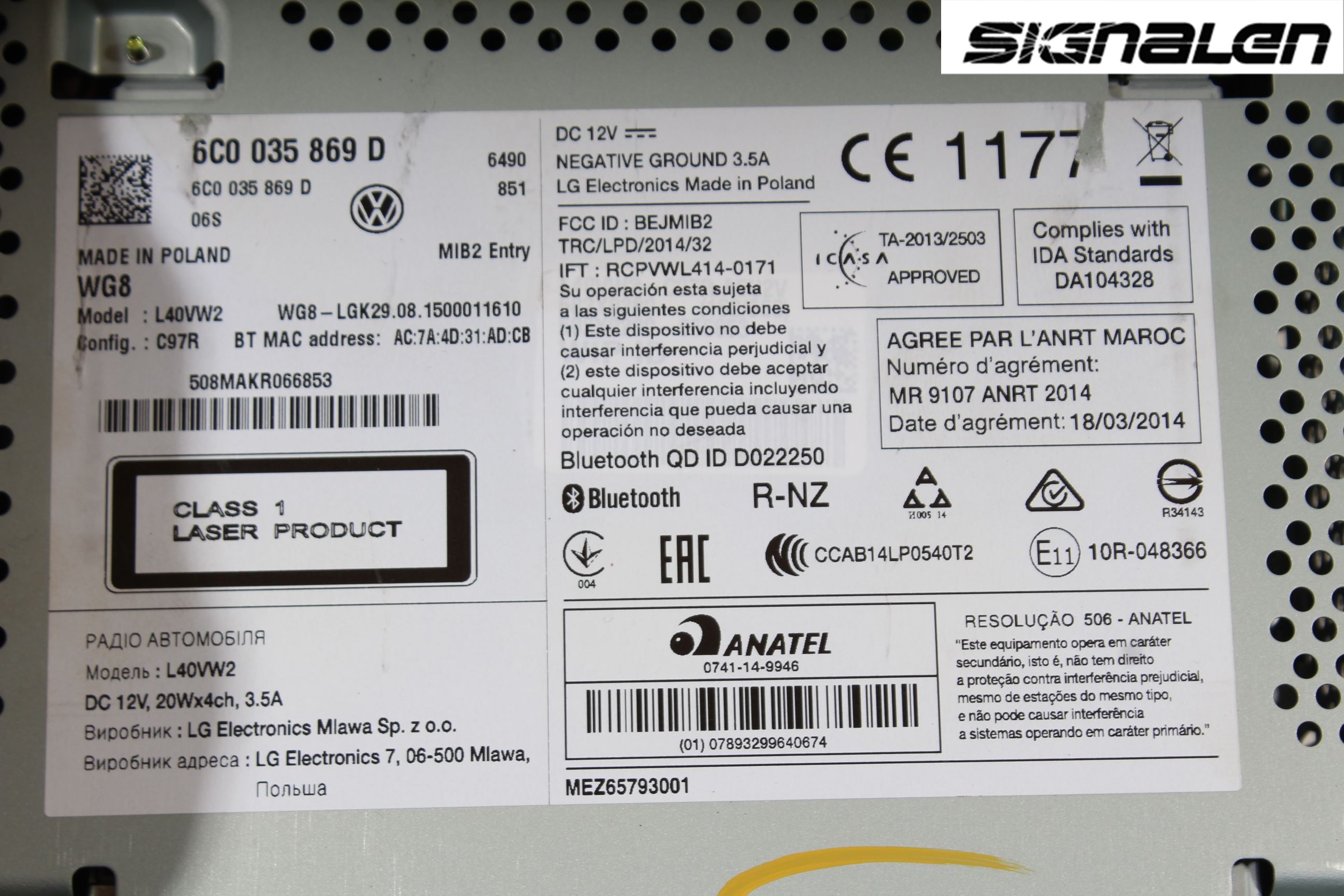 Volkswagen VW POLO 10-17 Radio