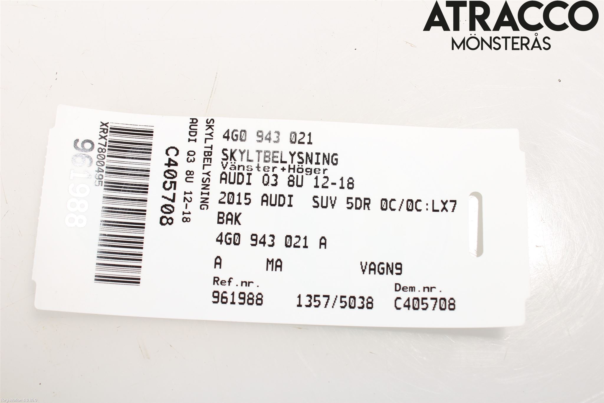 Audi Q3 8U 12-18 Skylt Belysning