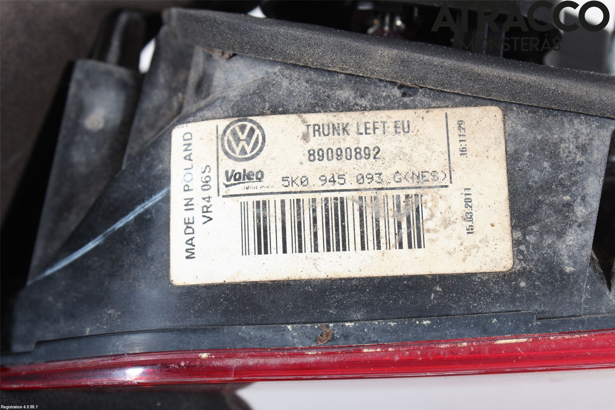 Volkswagen VW GOLF VI 09-13 Bakljus Lucka Vä