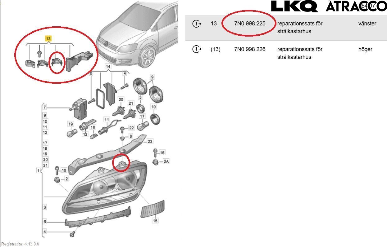 Volkswagen VW SHARAN 11- Strålkastare Vänster