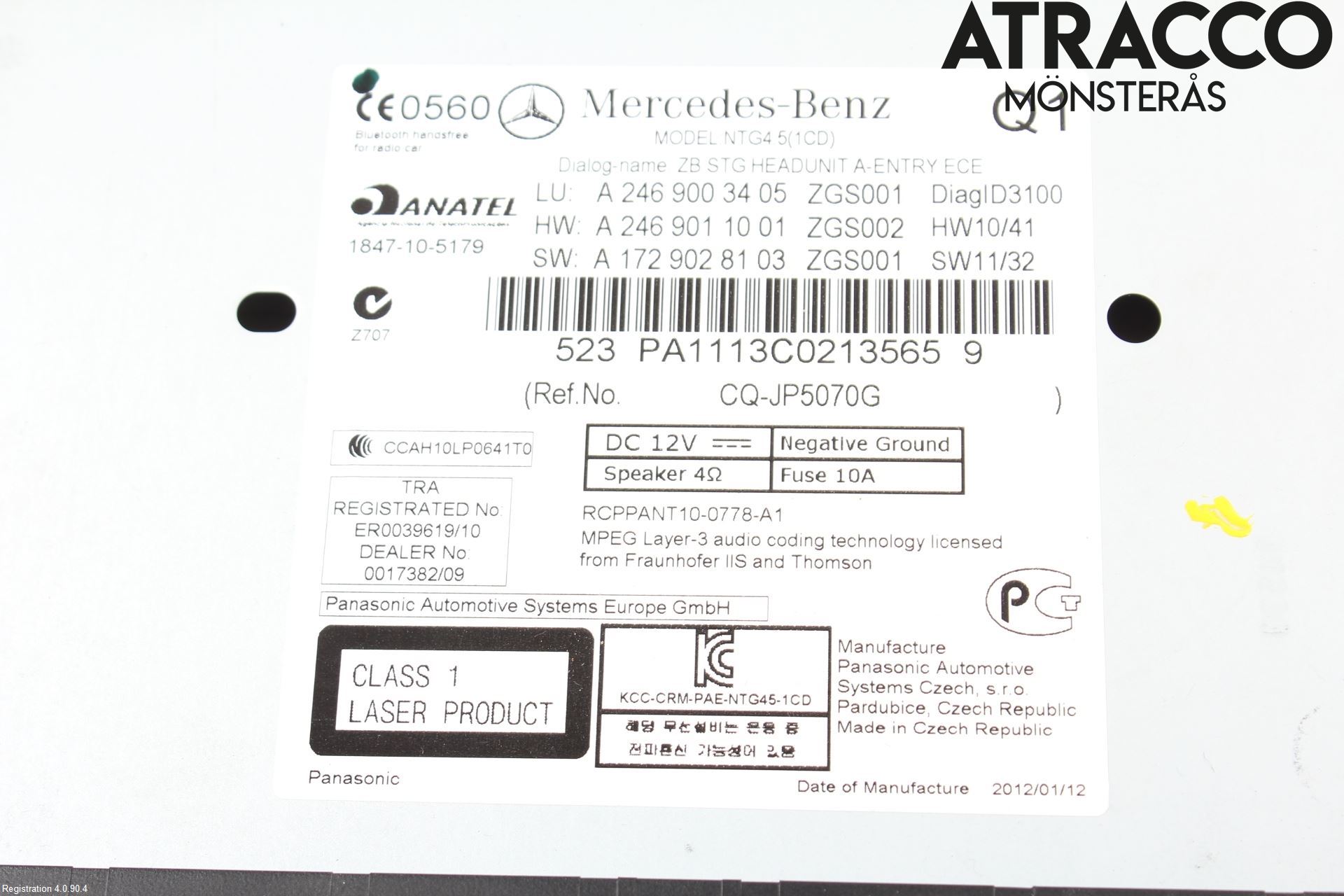 Mercedes-Benz MB B-KLASS (W246/W242) 12-19 Cd Radio - Multimediapanel