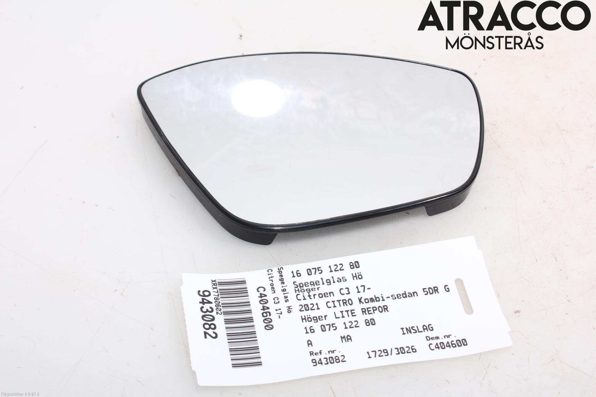 Citroen COTROEN C3 17-24 Spegelglas Hö