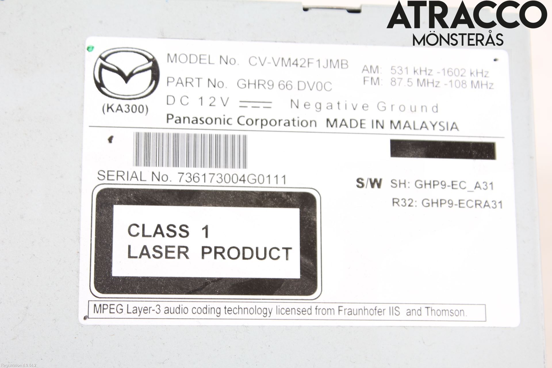 Mazda 6 13- Cd Radio - Multimediapanel