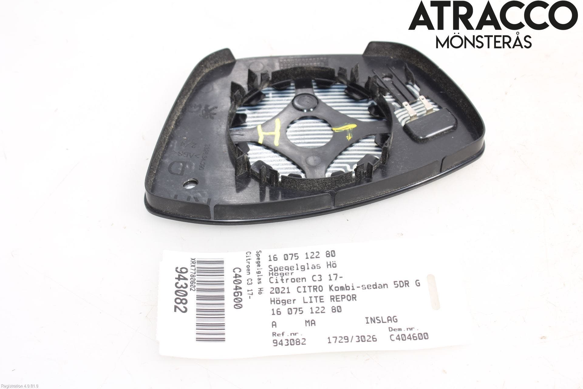 Citroen COTROEN C3 17-24 Spegelglas Hö