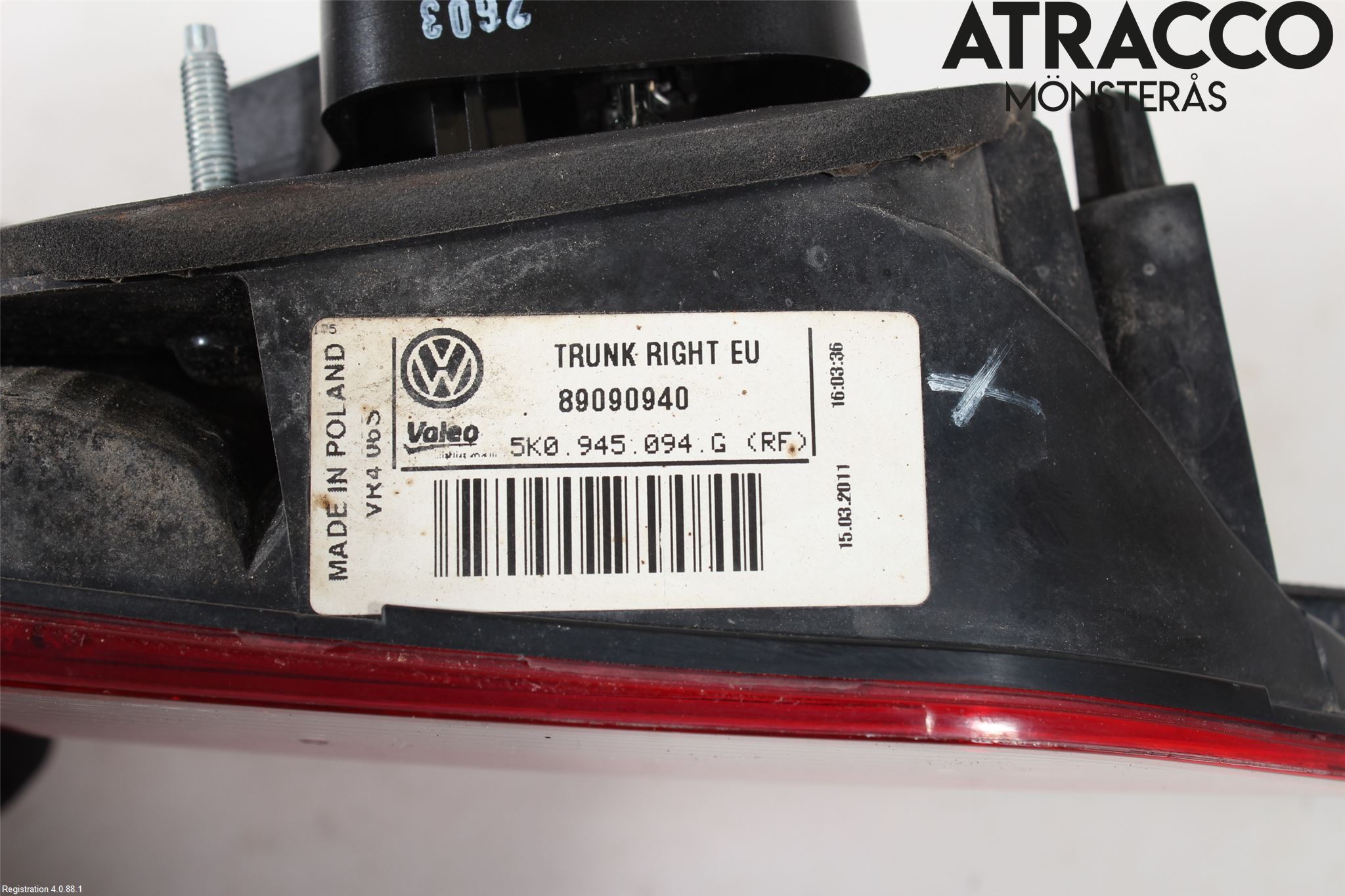 Volkswagen VW GOLF VI 09-13 Bakljus Lucka Hö