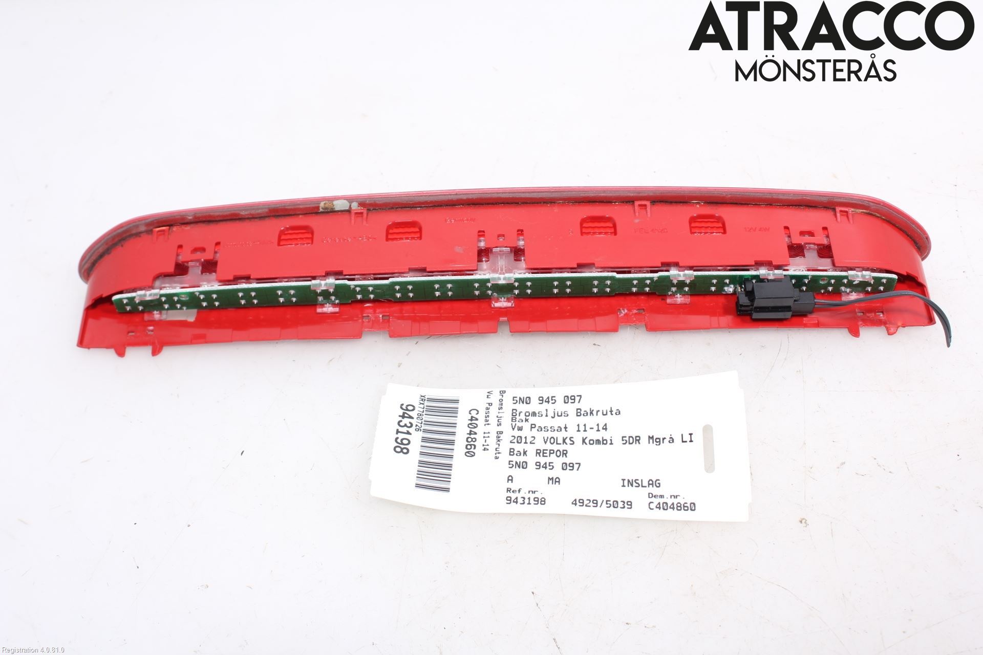 Volkswagen VW PASSAT 11-14 Bromsljus Bakruta