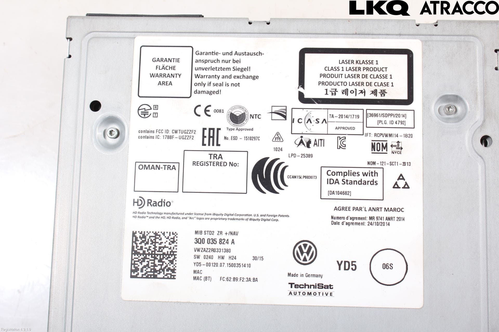 Volkswagen VW GOLF / E-GOLF VII 13-20 Cd Radio - Multimediapanel