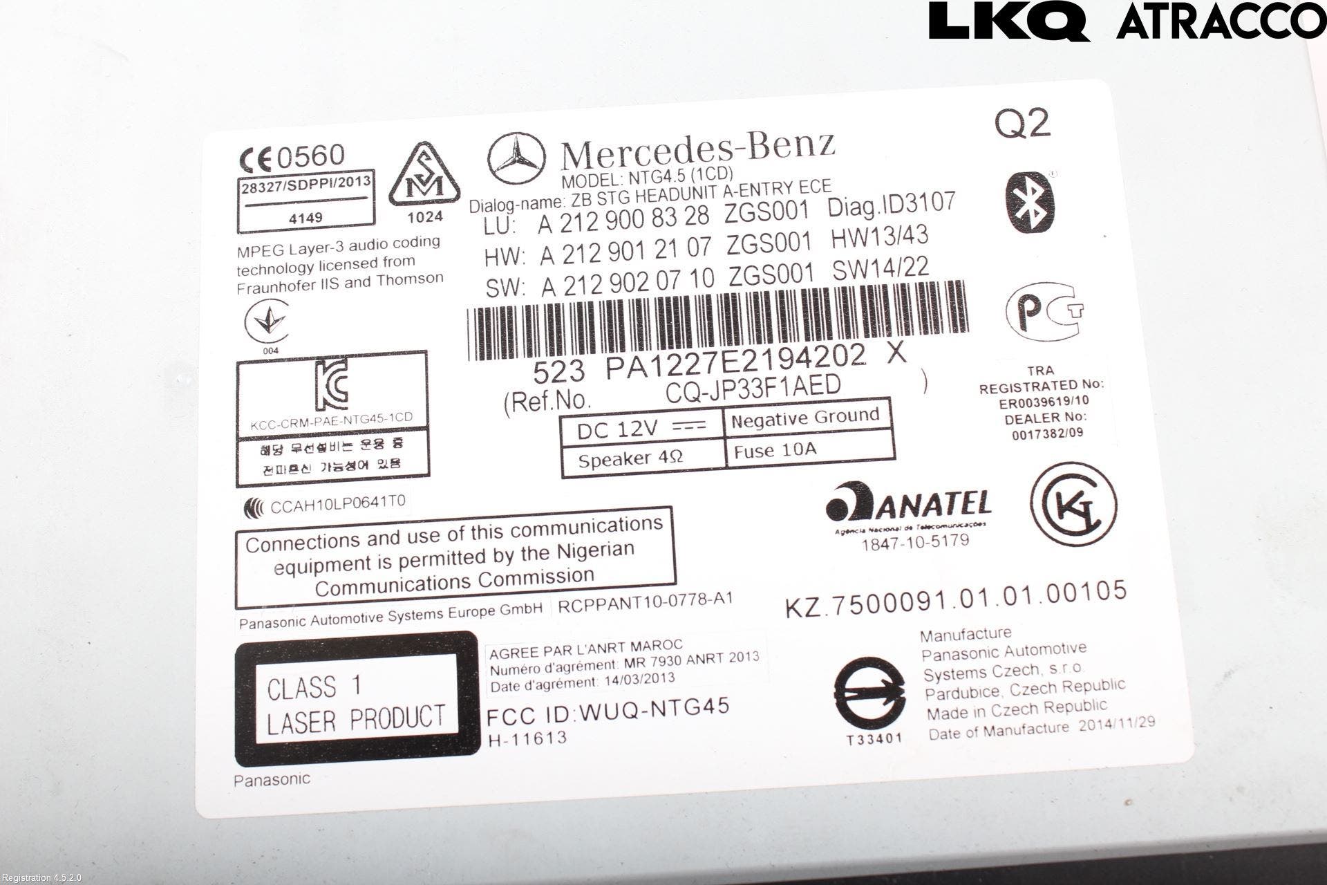 Mercedes-Benz MB E-KLASS (W212) 09-16 Cd Radio - Multimediapanel