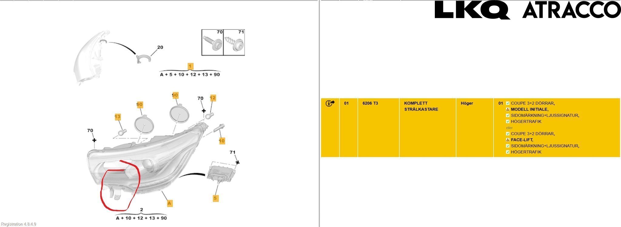 Citroen DS4 Strålkastare Höger