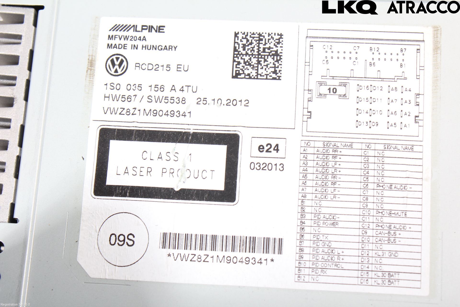 Volkswagen VW UP! / E-UP! Radio