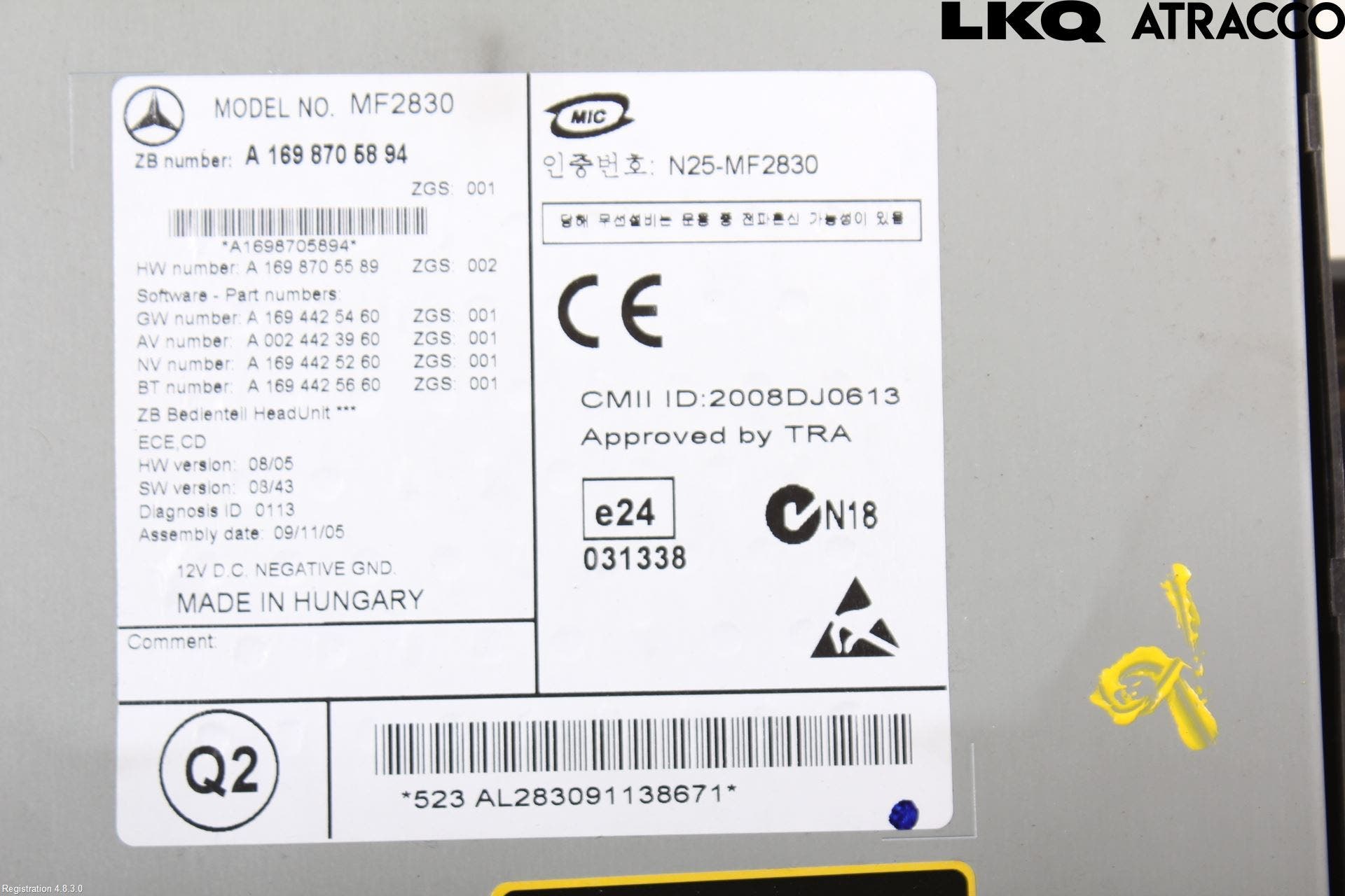 Mercedes-Benz MB B-KLASS (W245) 05-12 Cd Radio - Multimediapanel