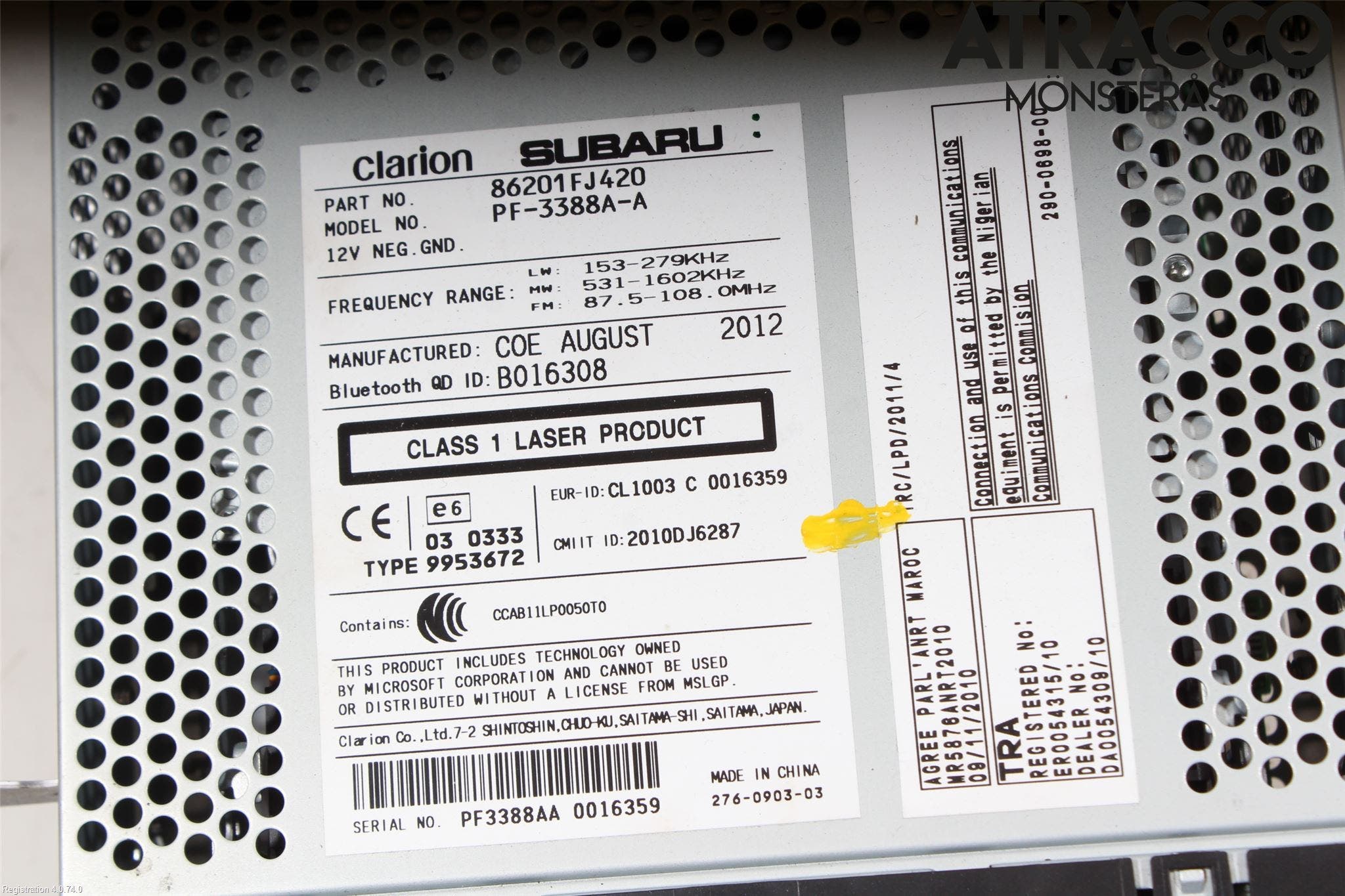 Subaru XV 12-17 Radio