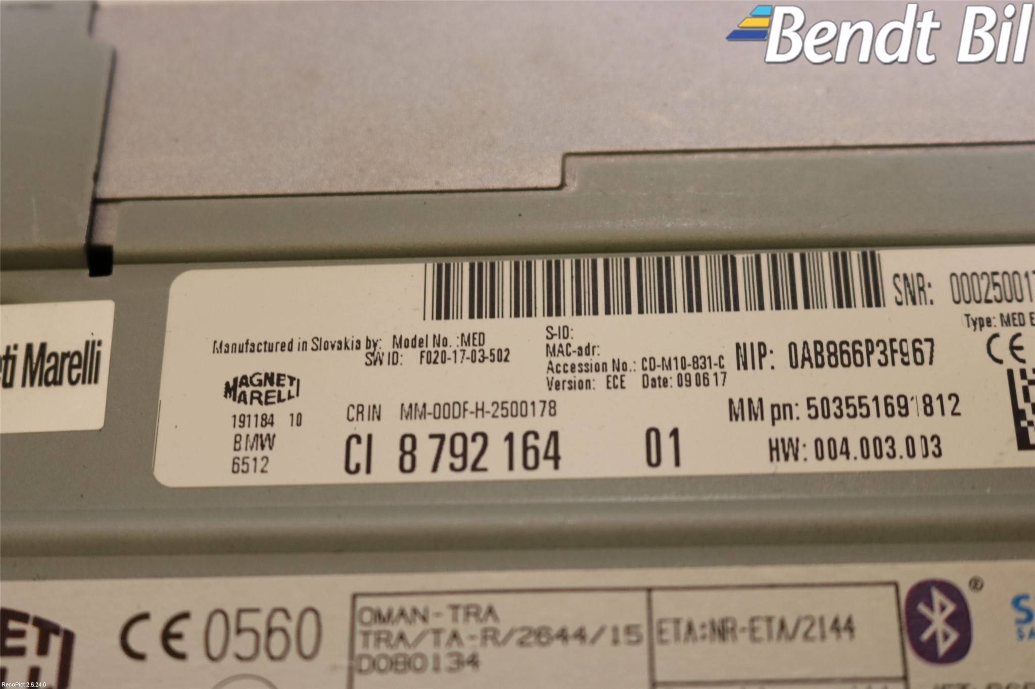 BMW 3 F30/F31/F80 12-19 Radio Övrigt