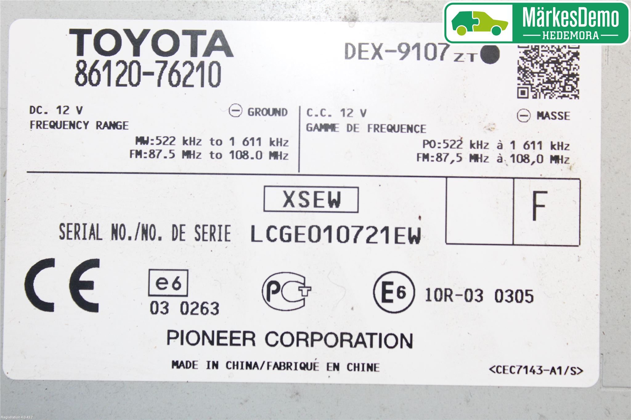 Lexus CT 200h Radio-Stereo Förstärkare