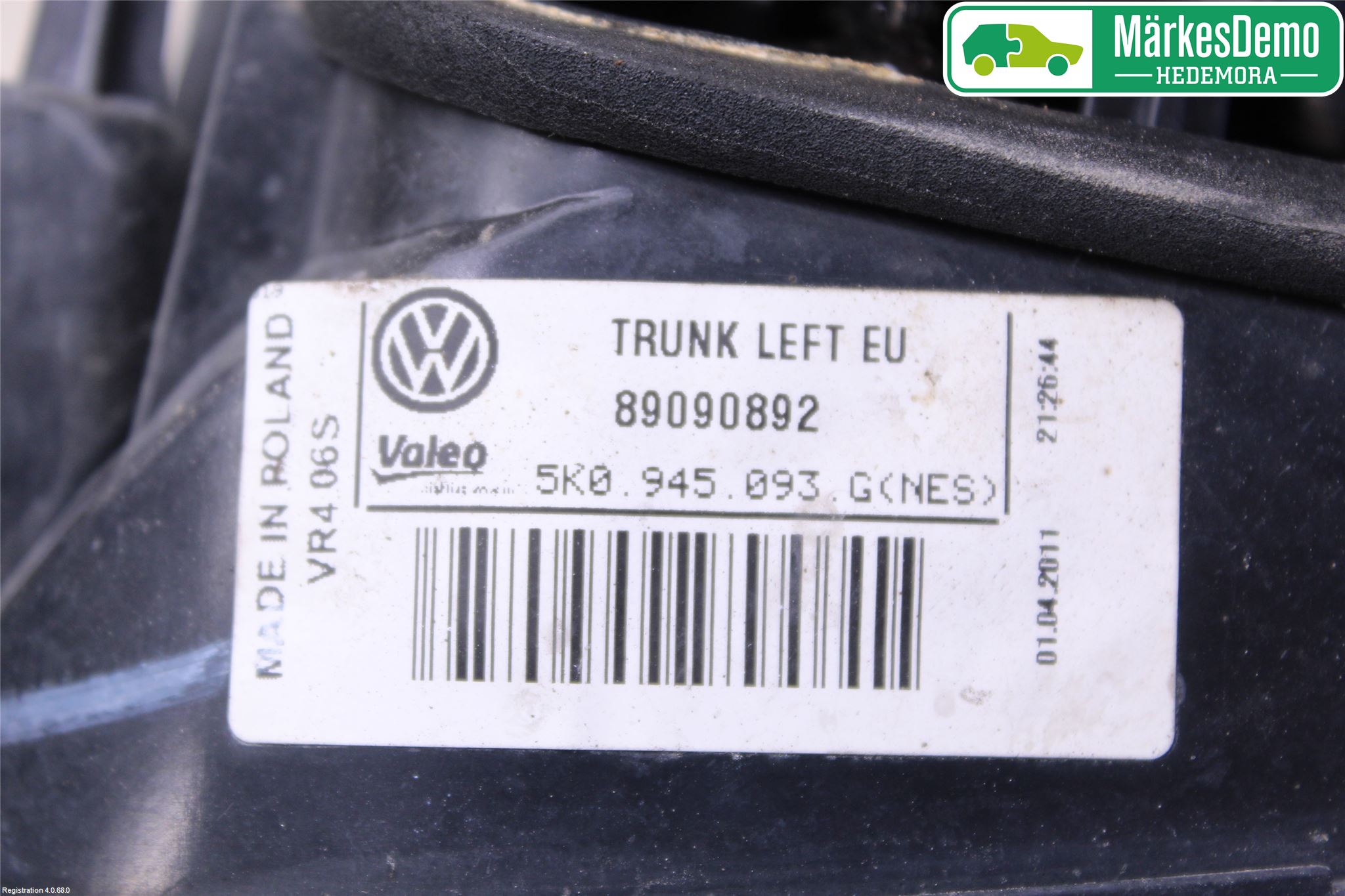 Volkswagen VW GOLF VI 09-13 Bakljus Lucka Vä