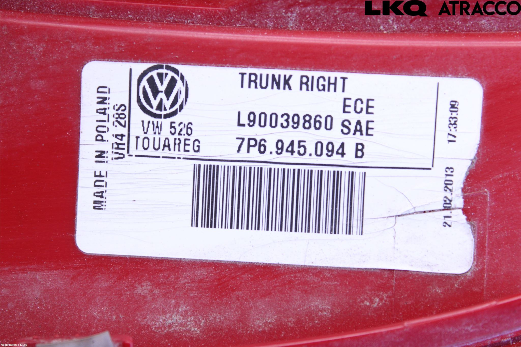 Volkswagen VW TOUAREG 7P 11-18 Bakljus Lucka Hö