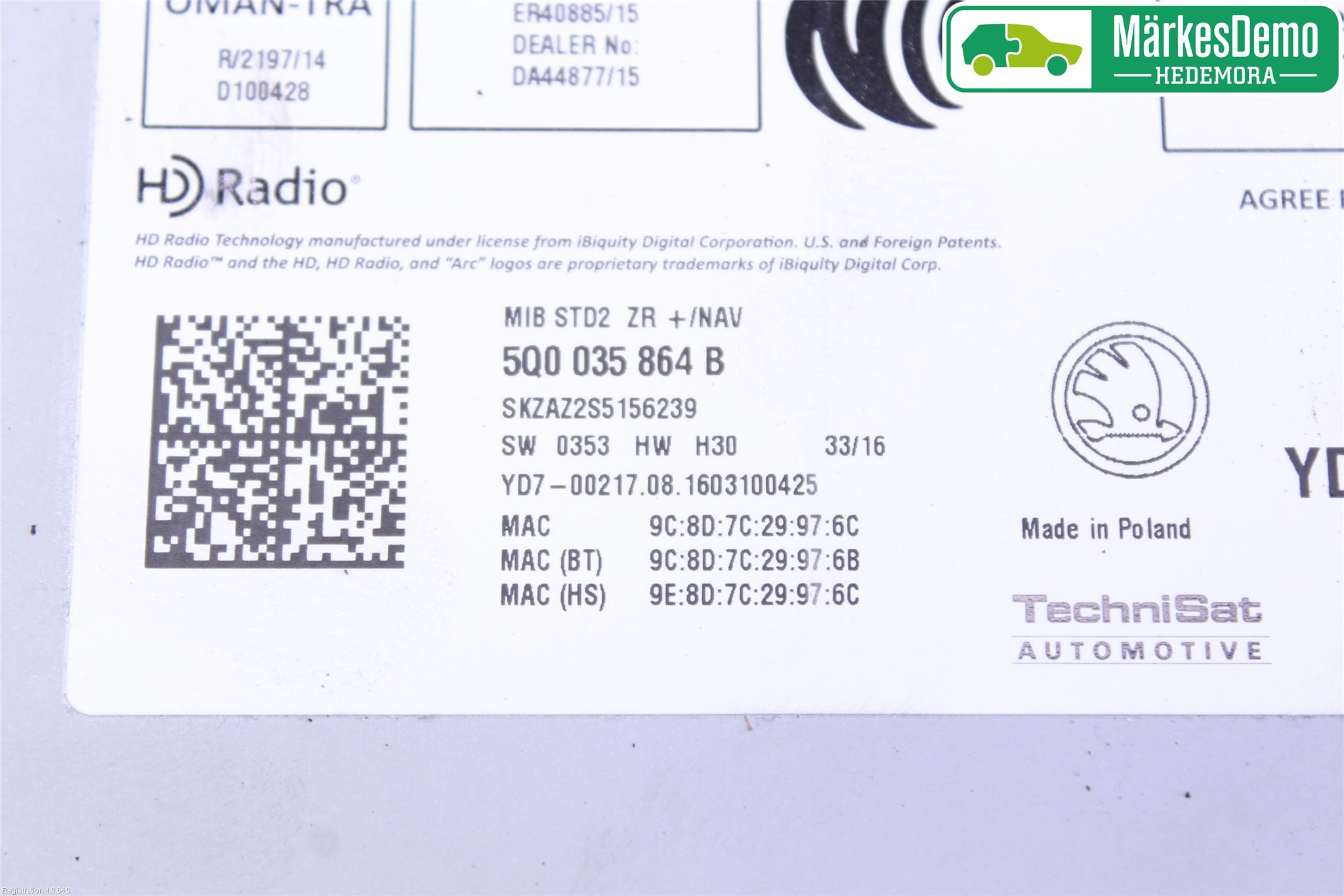 Skoda OCTAVIA (5E) 13-20 Cd Radio - Multimediapanel