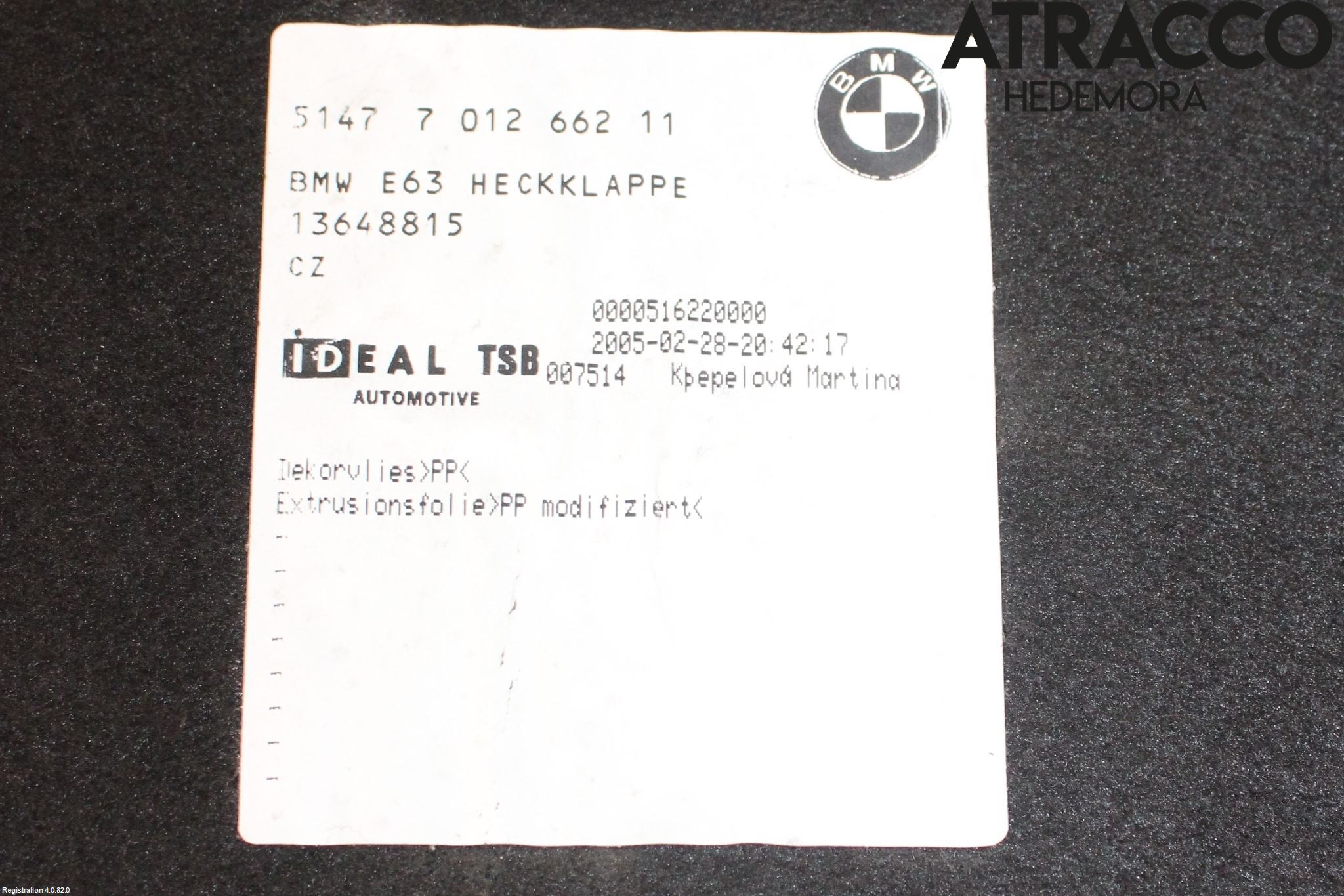 BMW 6 E63/64    02-10 Inredning Bakluckeklädsel