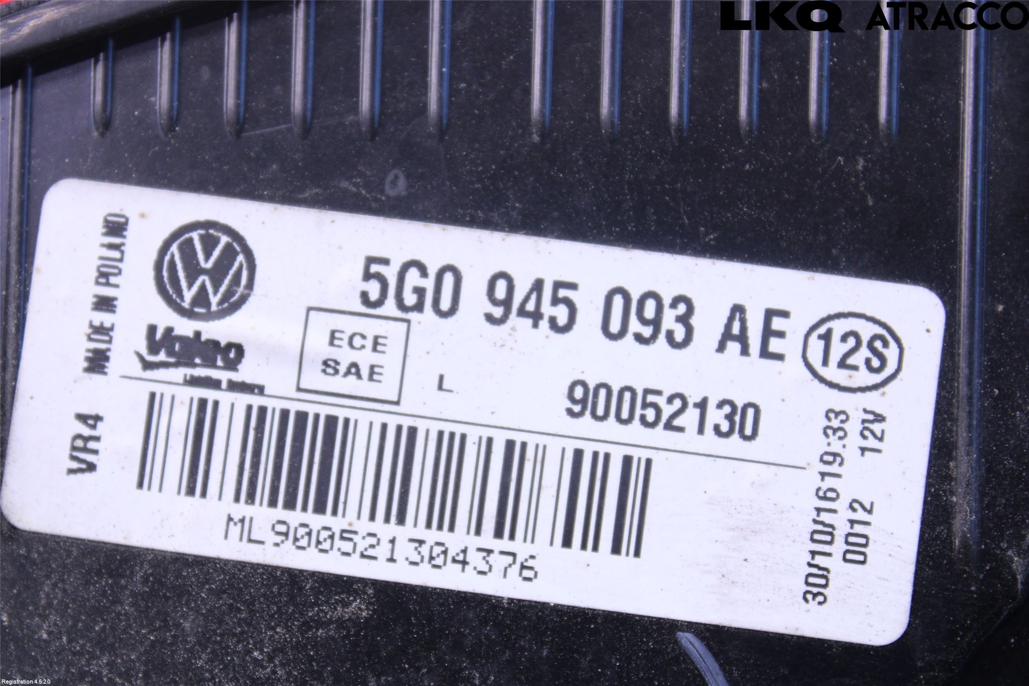 Volkswagen VW GOLF / E-GOLF VII 13-20 Bakljus Lucka Vä