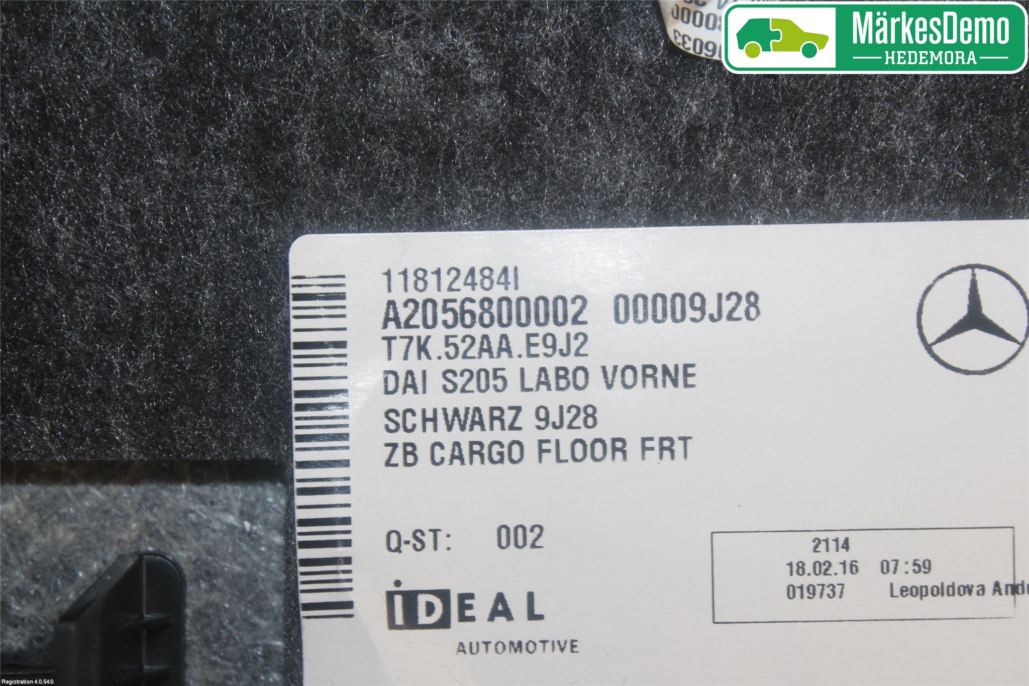 Mercedes-Benz MB C-KLASS (W205) 14-21 Bagage Golv