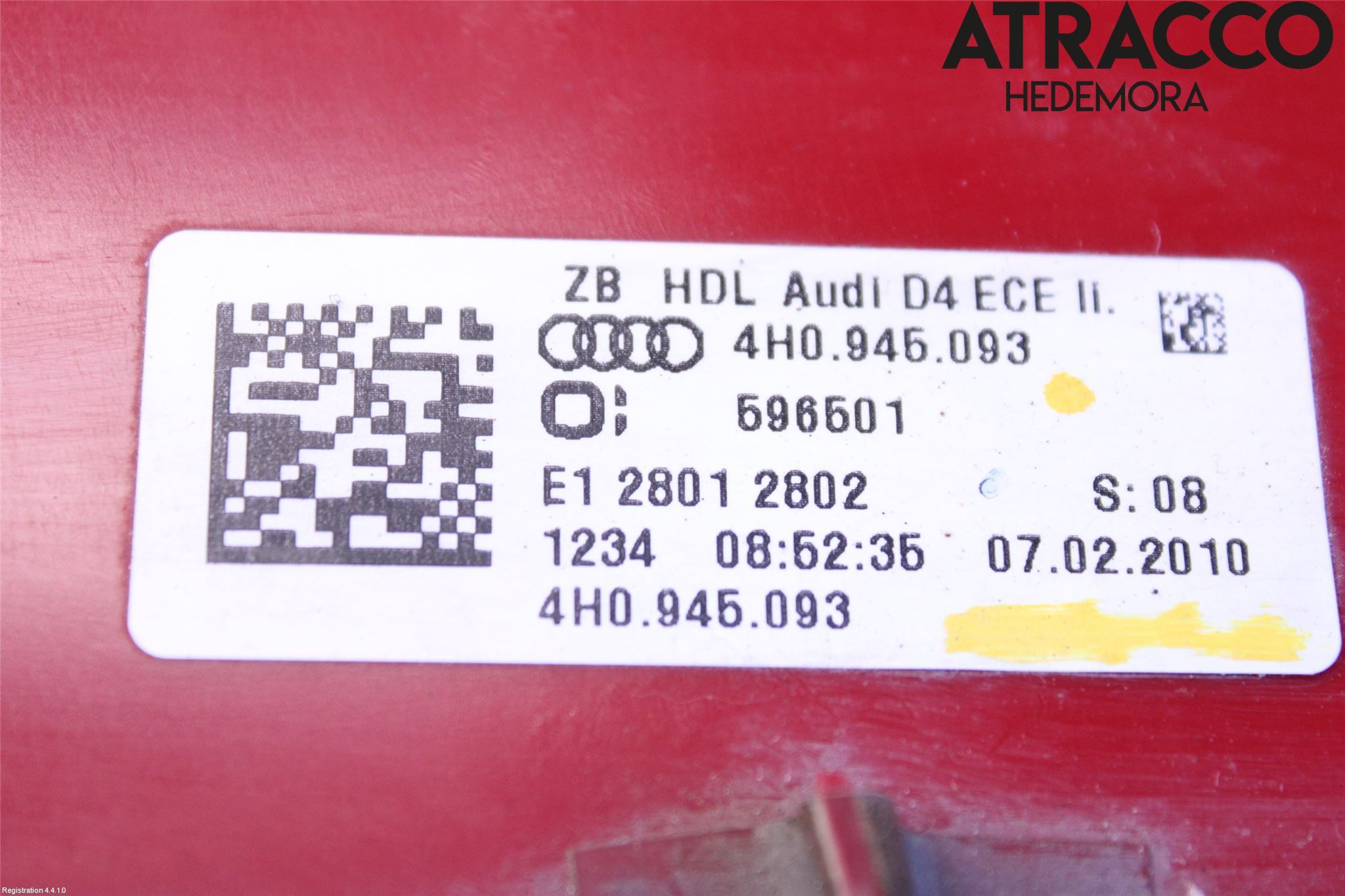 Audi A8/S8 4H 10-17 Bakljus Lucka Vä