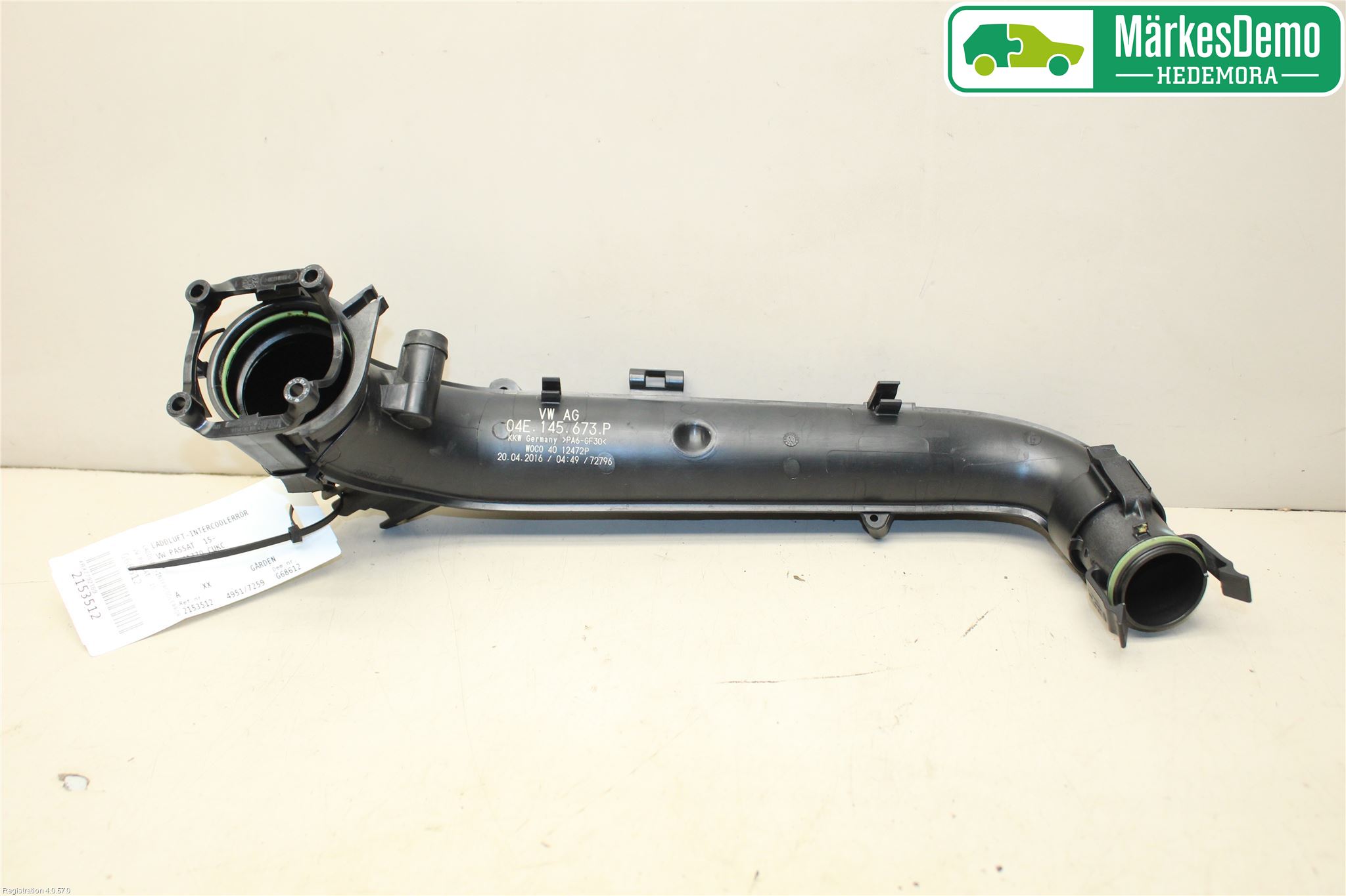 Volkswagen VW PASSAT 15-19 Laddluft-Intercoolerrör