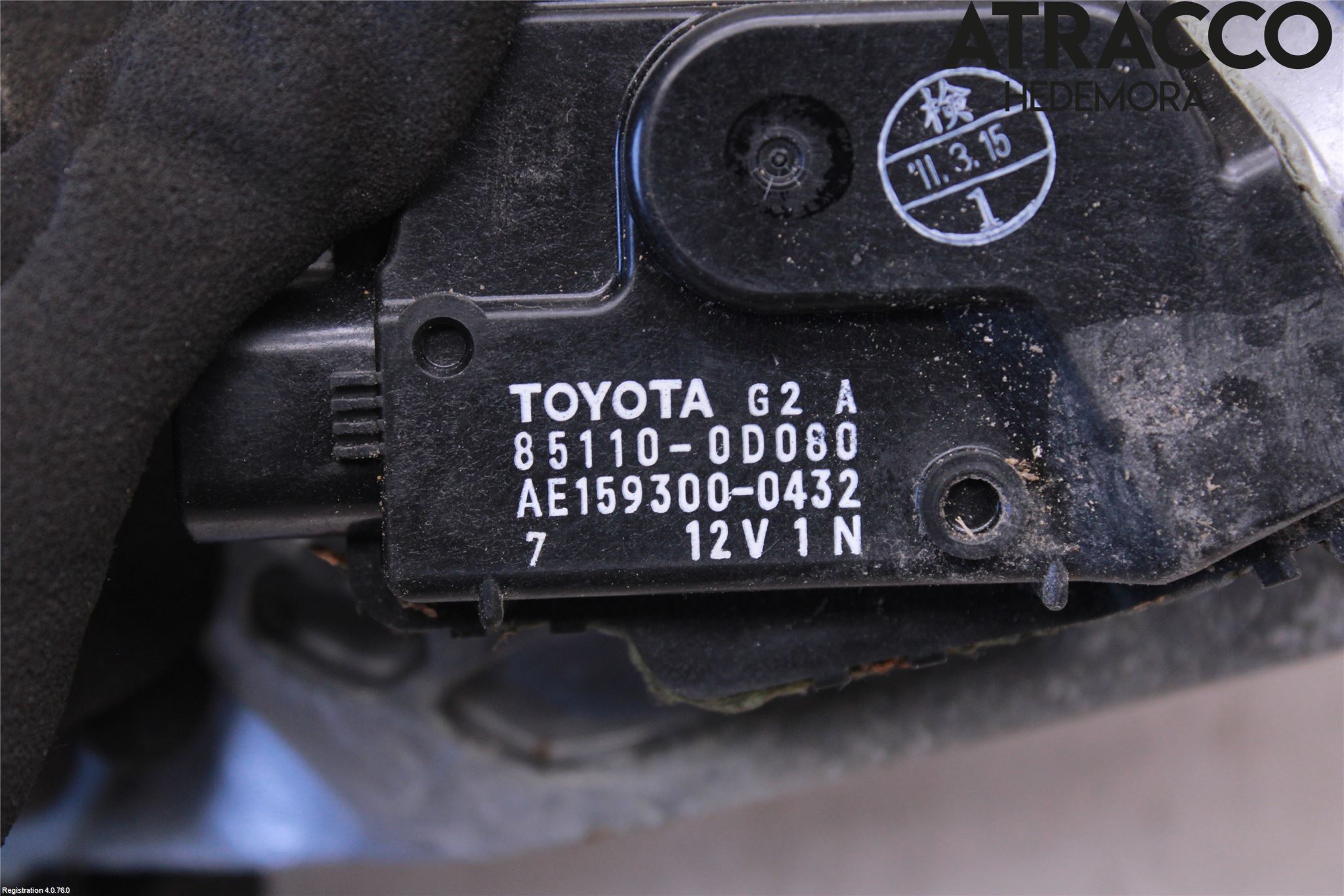 Toyota YARIS XP90 06-11 Torkarmekanism Vindruta