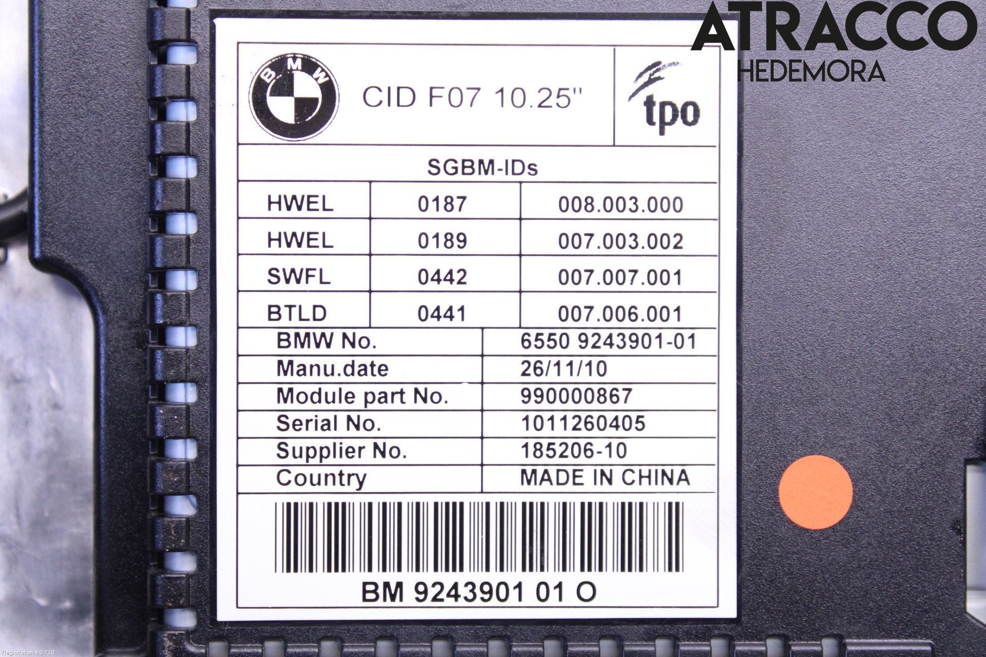 BMW 5 F10/F11/F18 09-17 Cd Radio - Multimediapanel